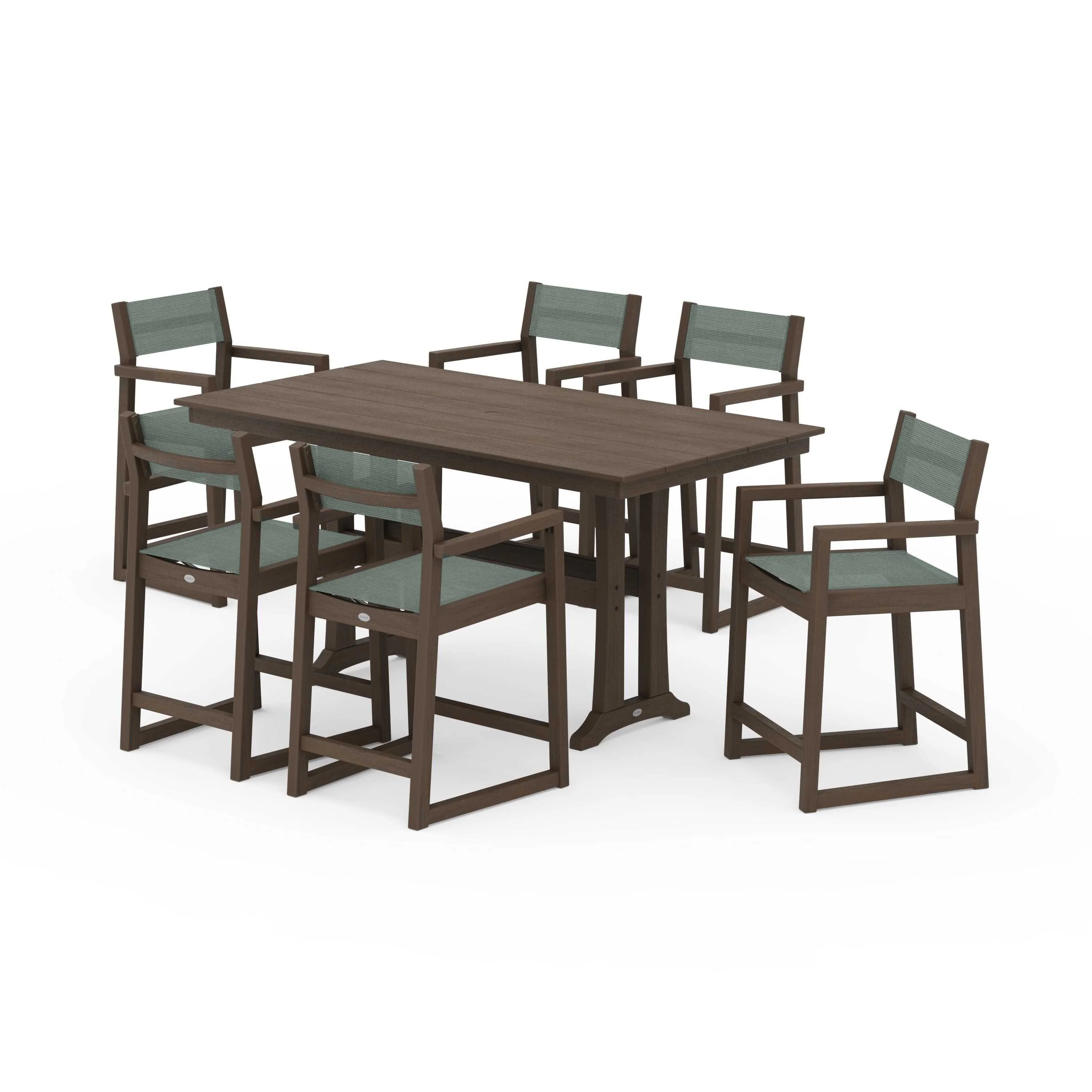 EDGE Sling Arm Chair 7-Piece Farmhouse Counter Set with Trestle Legs - Image 75