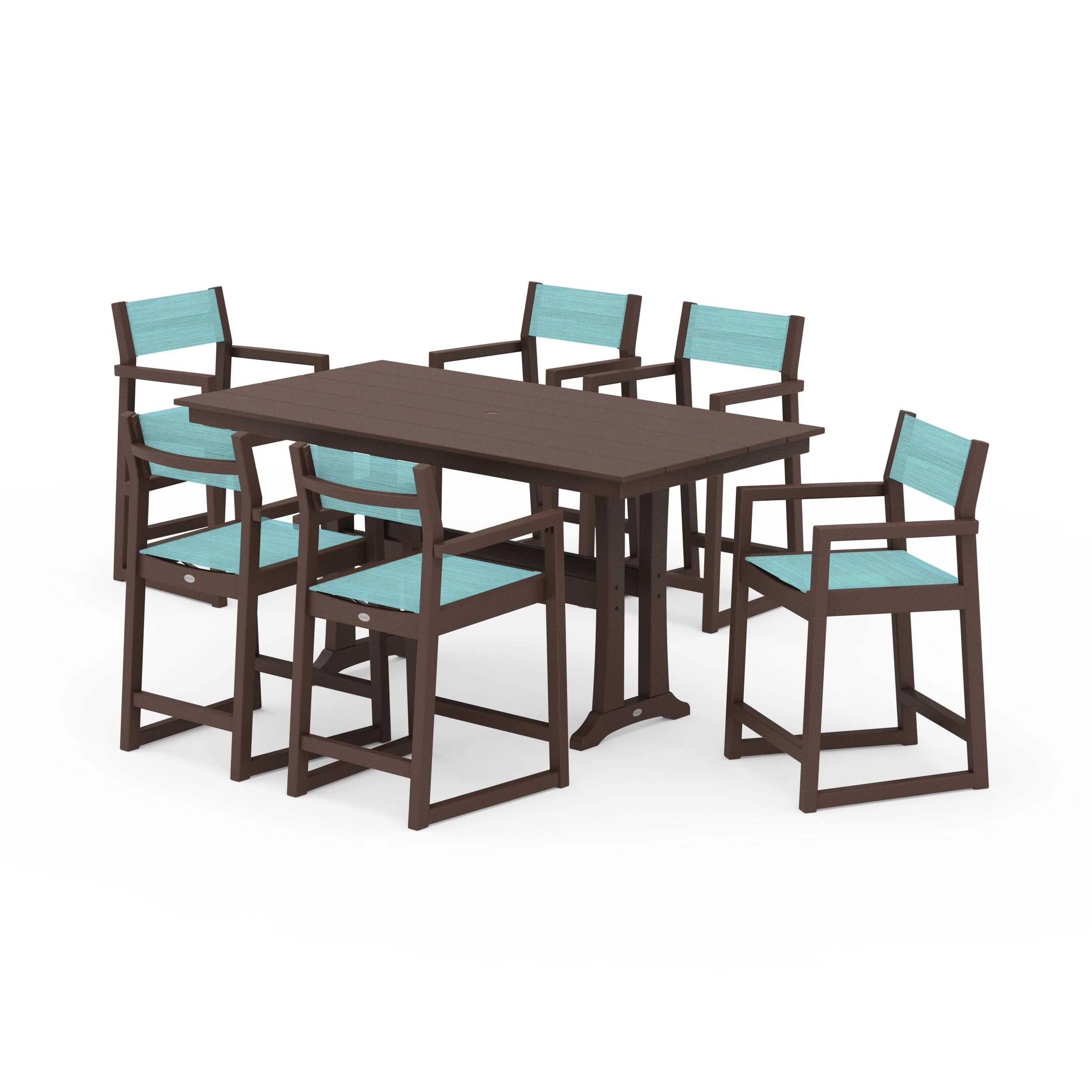 EDGE Sling Arm Chair 7-Piece Farmhouse Counter Set with Trestle Legs - Image 76