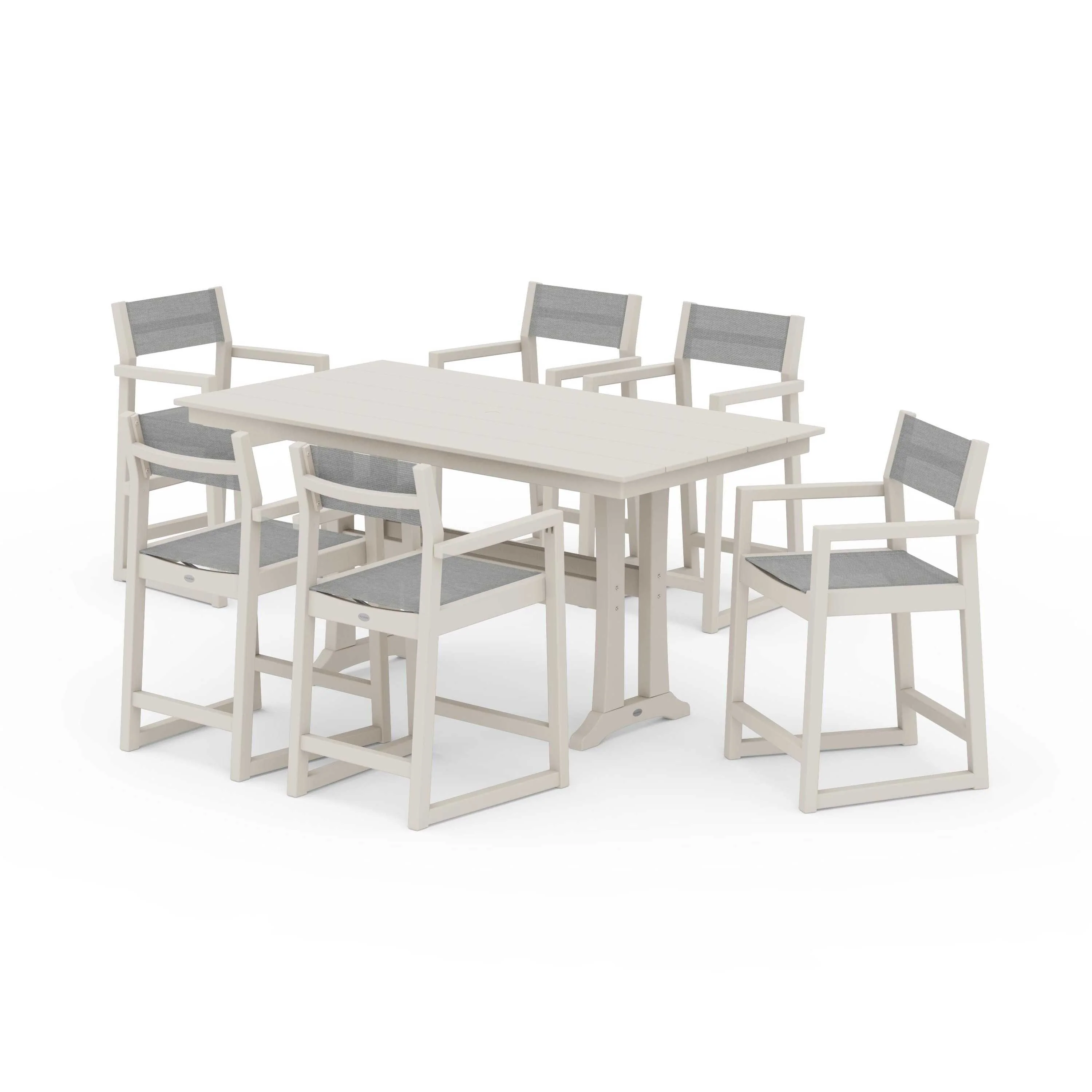 EDGE Sling Arm Chair 7-Piece Farmhouse Counter Set with Trestle Legs - Image 77