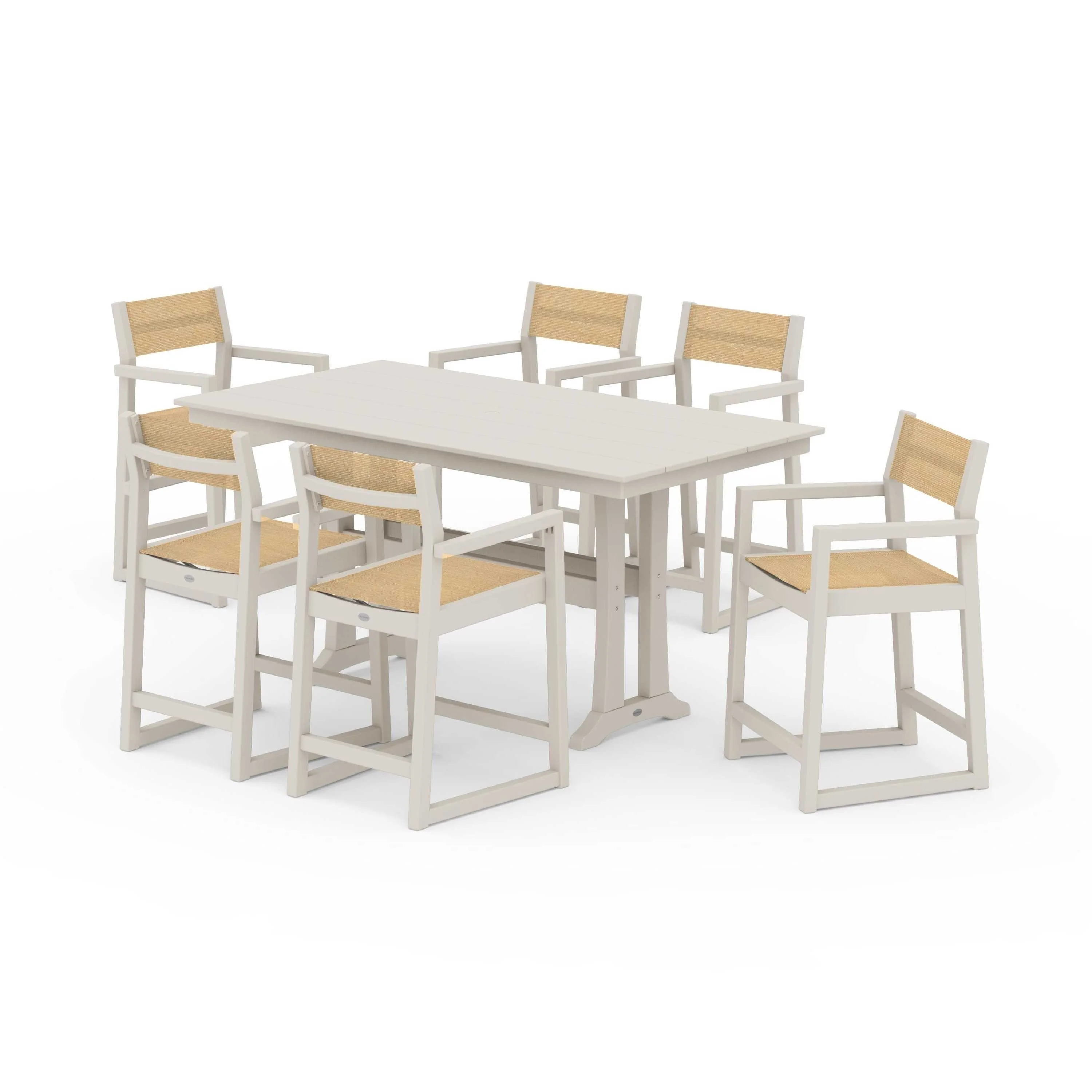 EDGE Sling Arm Chair 7-Piece Farmhouse Counter Set with Trestle Legs - Image 78