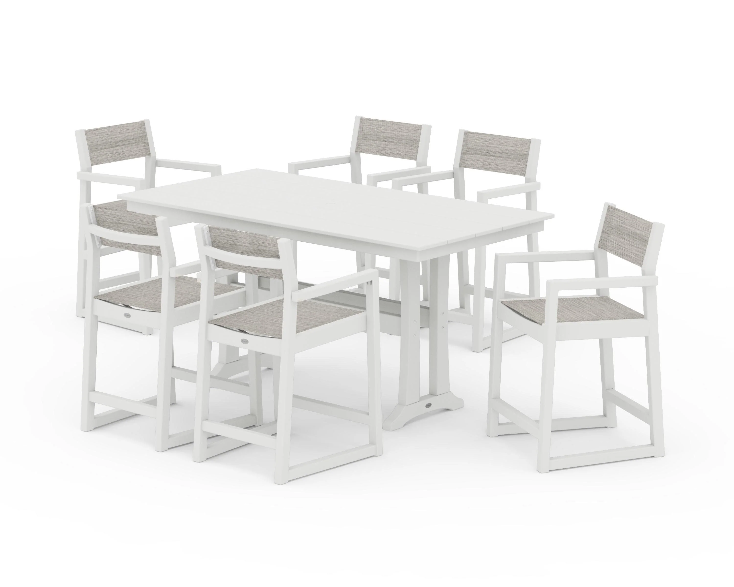 EDGE Sling Arm Chair 7-Piece Farmhouse Counter Set with Trestle Legs - Image 8