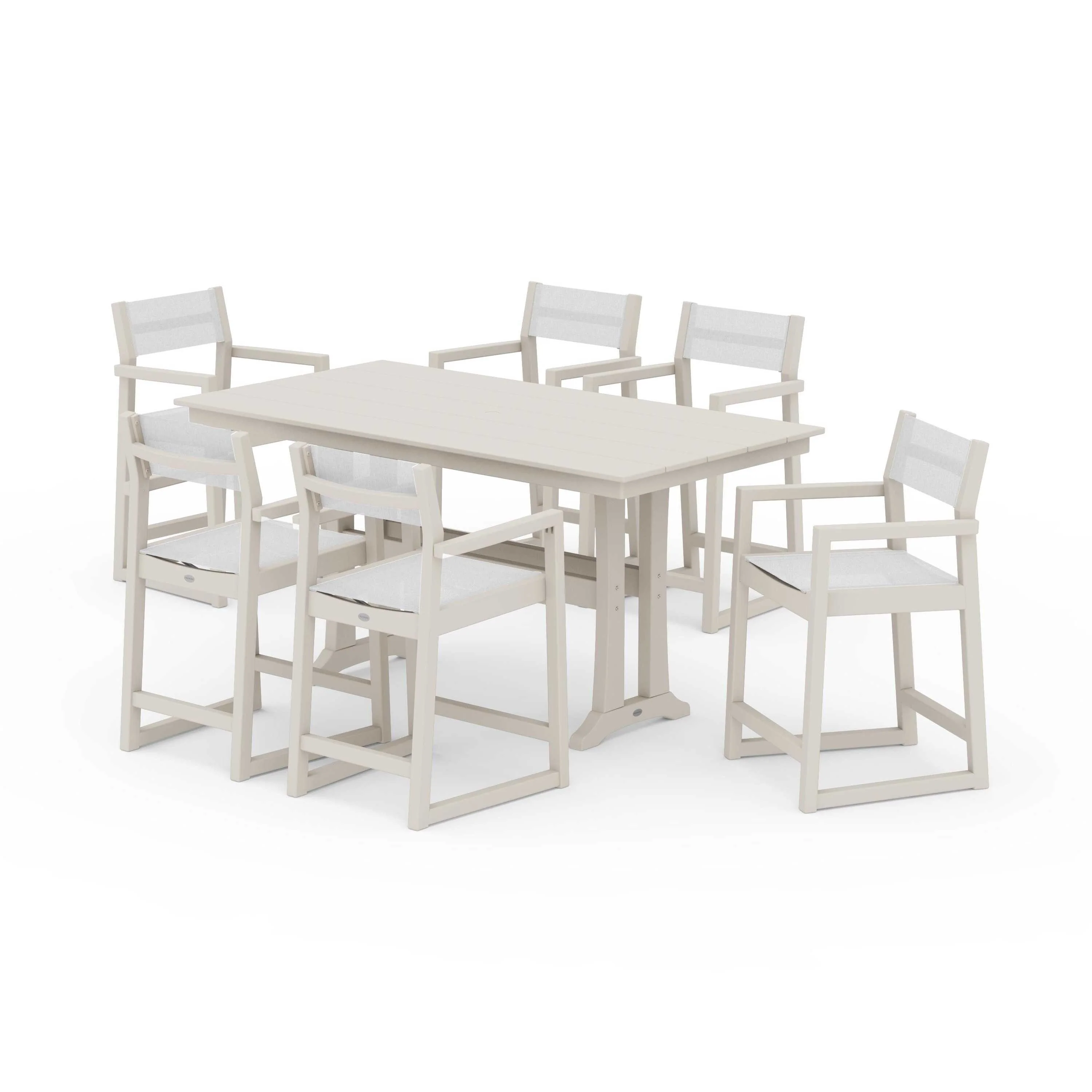 EDGE Sling Arm Chair 7-Piece Farmhouse Counter Set with Trestle Legs - Image 80