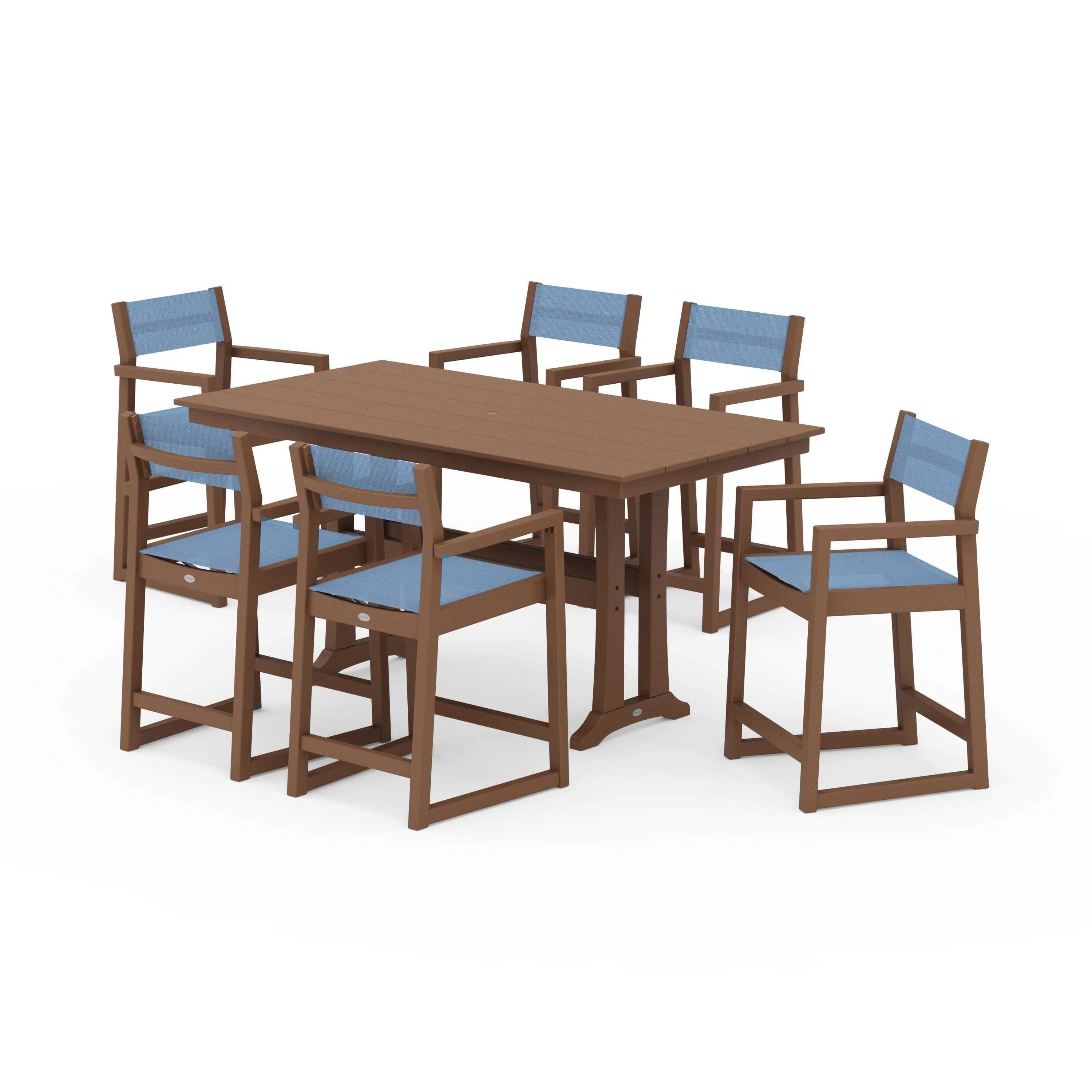 EDGE Sling Arm Chair 7-Piece Farmhouse Counter Set with Trestle Legs - Image 81