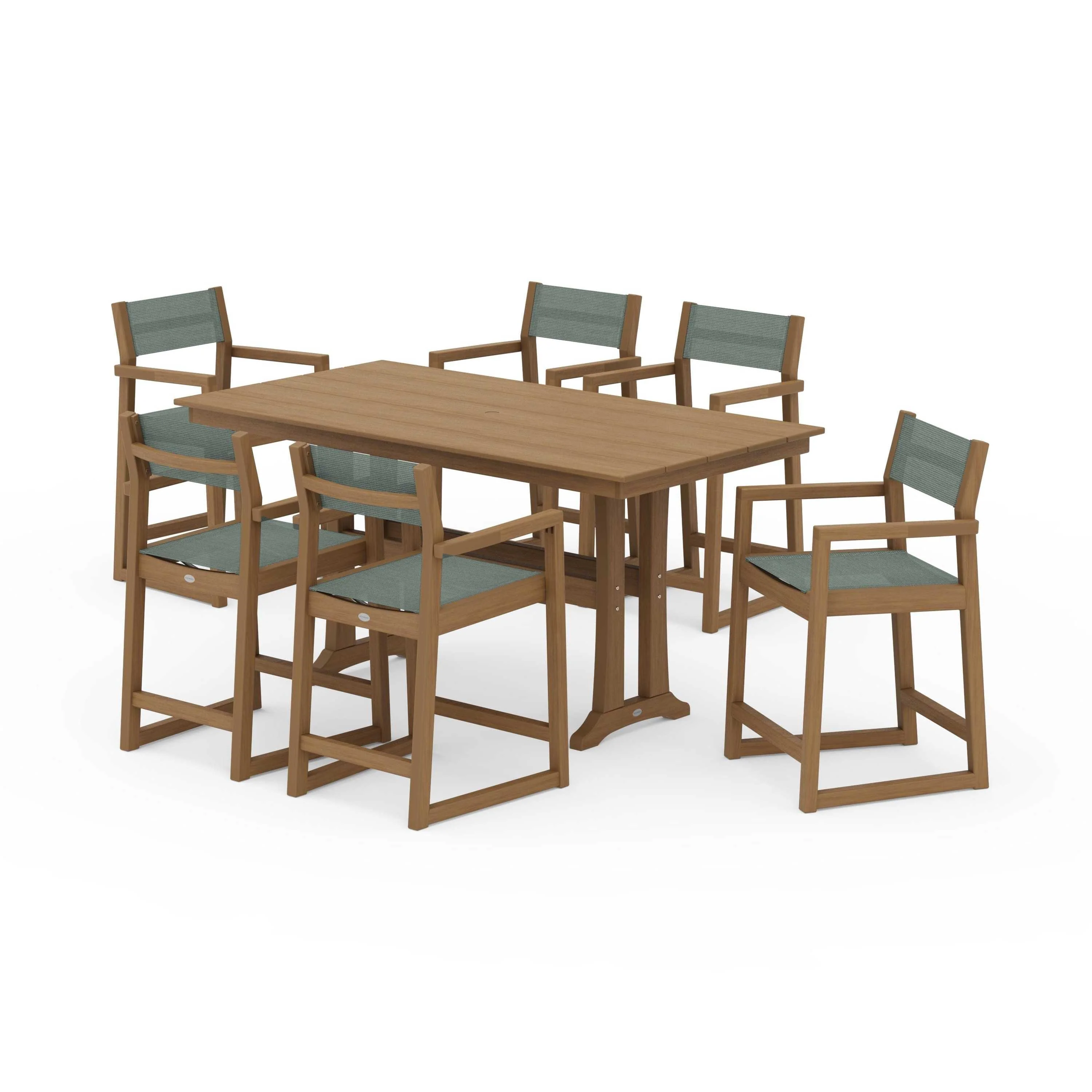 EDGE Sling Arm Chair 7-Piece Farmhouse Counter Set with Trestle Legs - Image 82