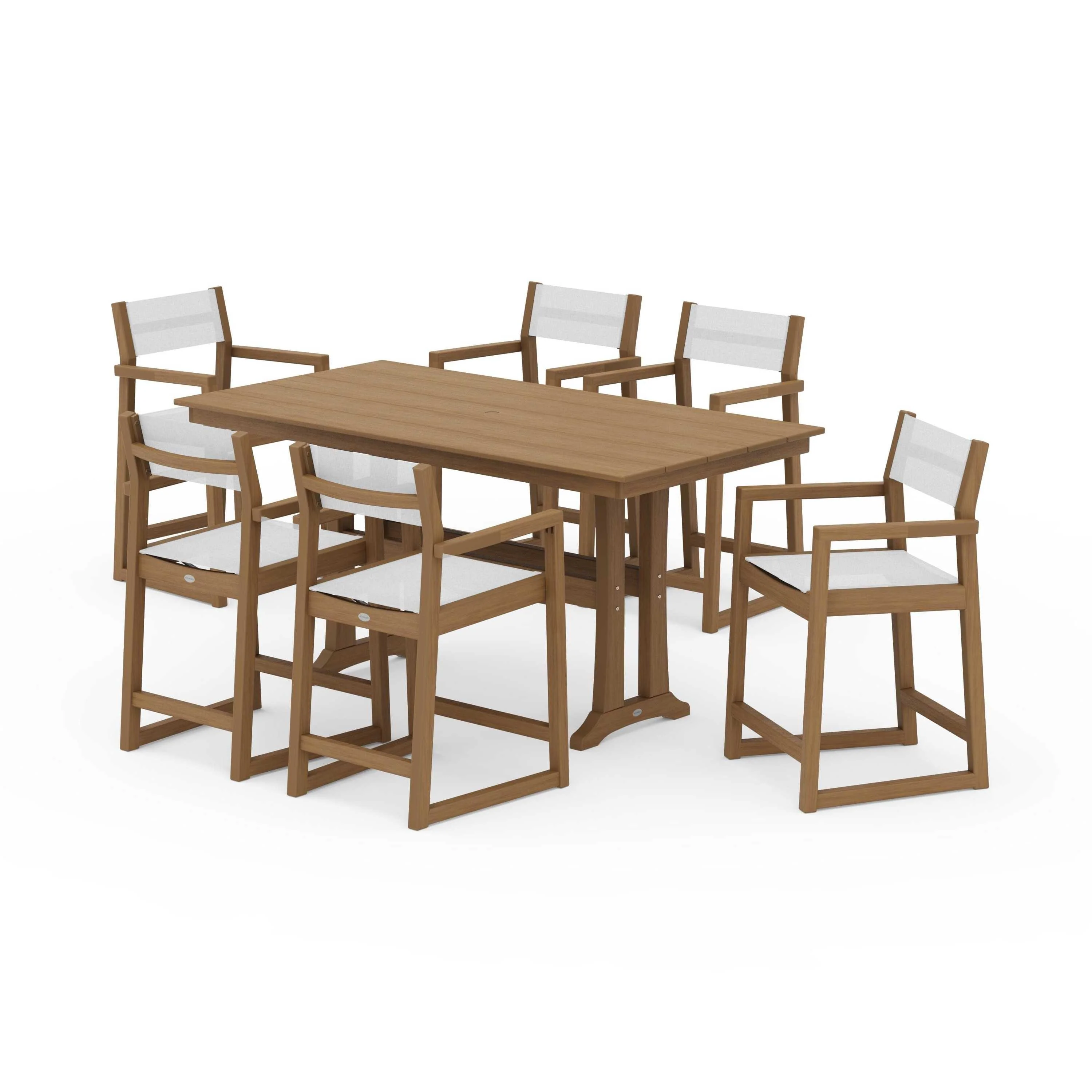 EDGE Sling Arm Chair 7-Piece Farmhouse Counter Set with Trestle Legs - Image 83
