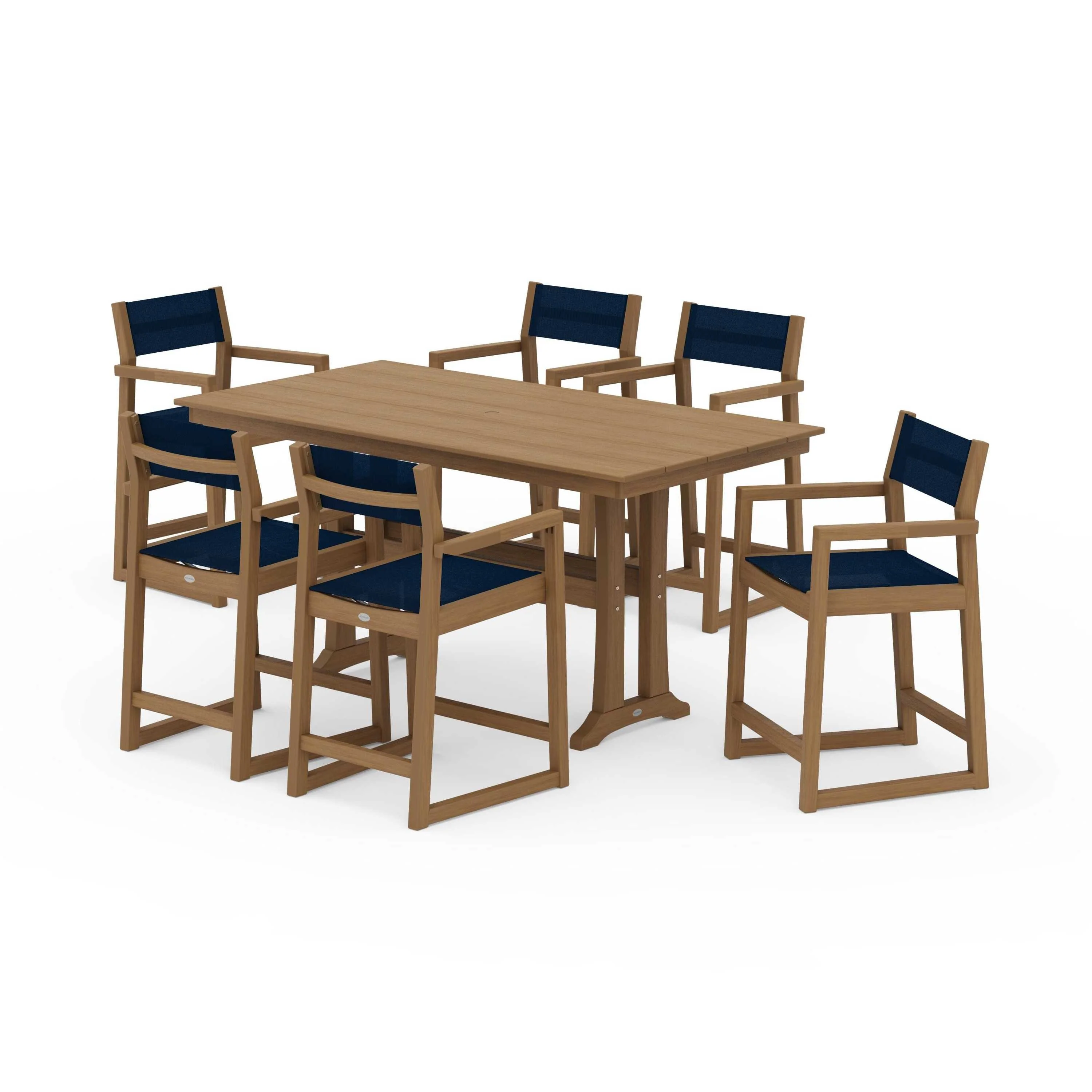 EDGE Sling Arm Chair 7-Piece Farmhouse Counter Set with Trestle Legs - Image 84