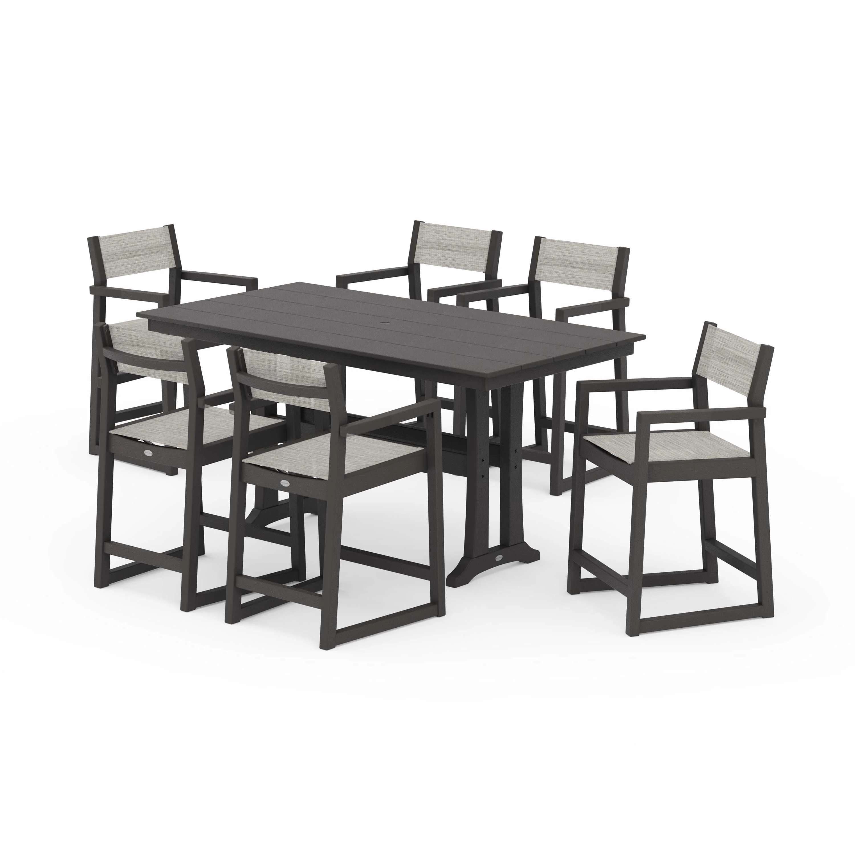EDGE Sling Arm Chair 7-Piece Farmhouse Counter Set with Trestle Legs - Image 85