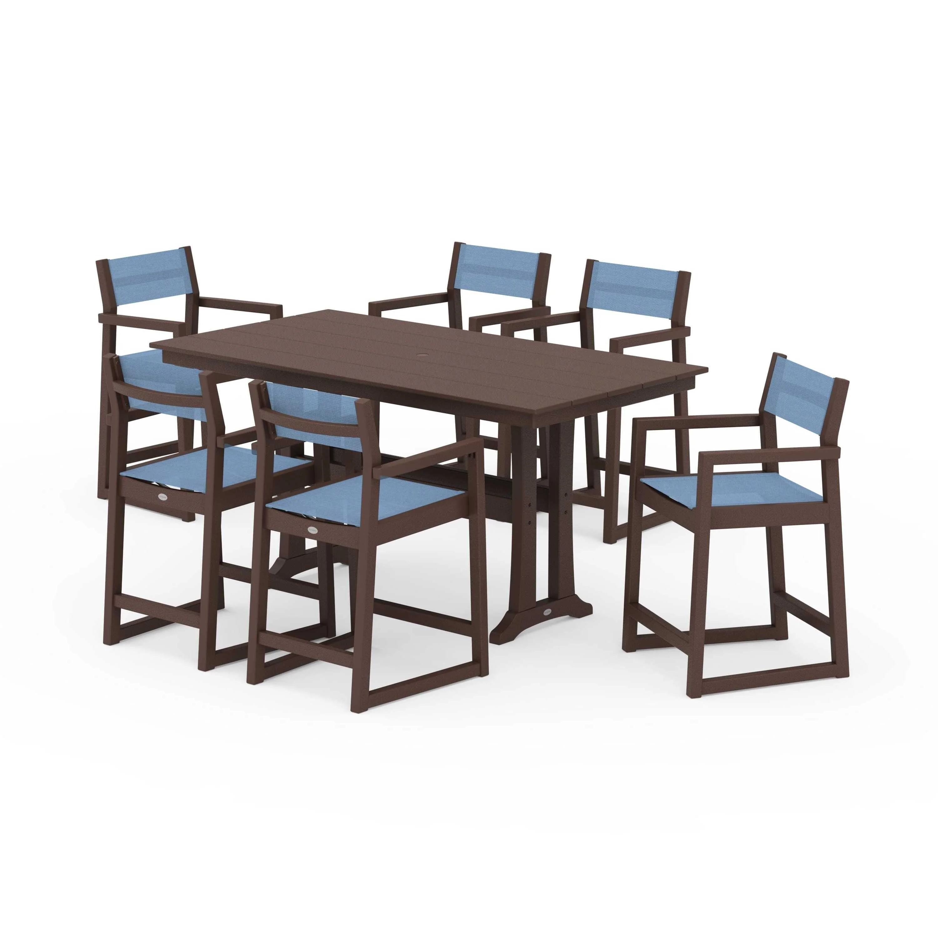 EDGE Sling Arm Chair 7-Piece Farmhouse Counter Set with Trestle Legs - Image 86