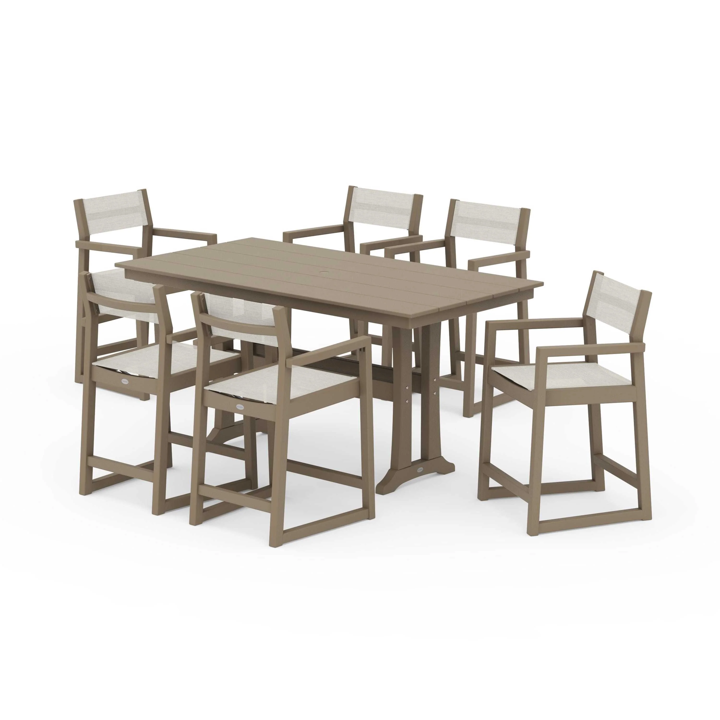 EDGE Sling Arm Chair 7-Piece Farmhouse Counter Set with Trestle Legs - Image 88
