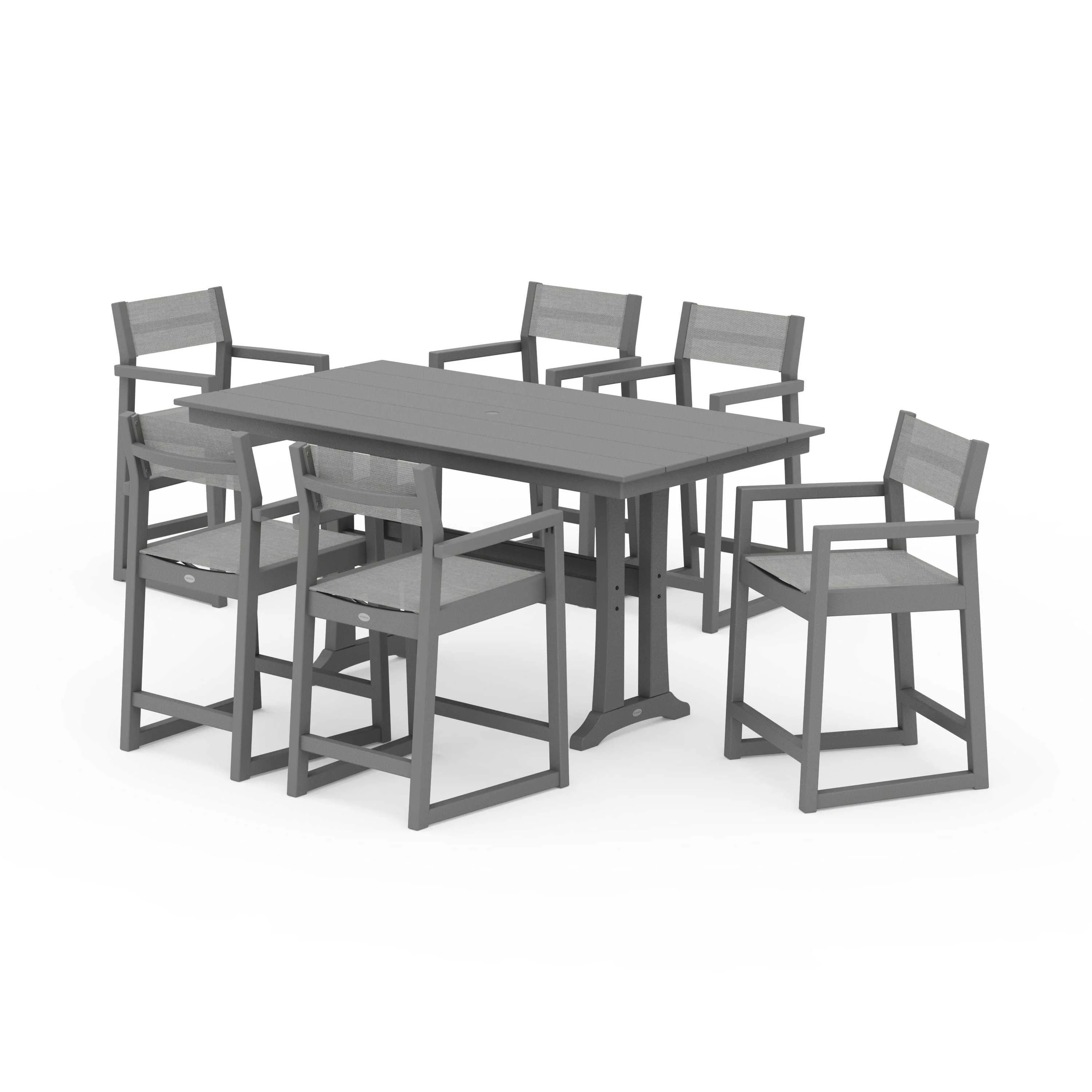 EDGE Sling Arm Chair 7-Piece Farmhouse Counter Set with Trestle Legs - Image 89