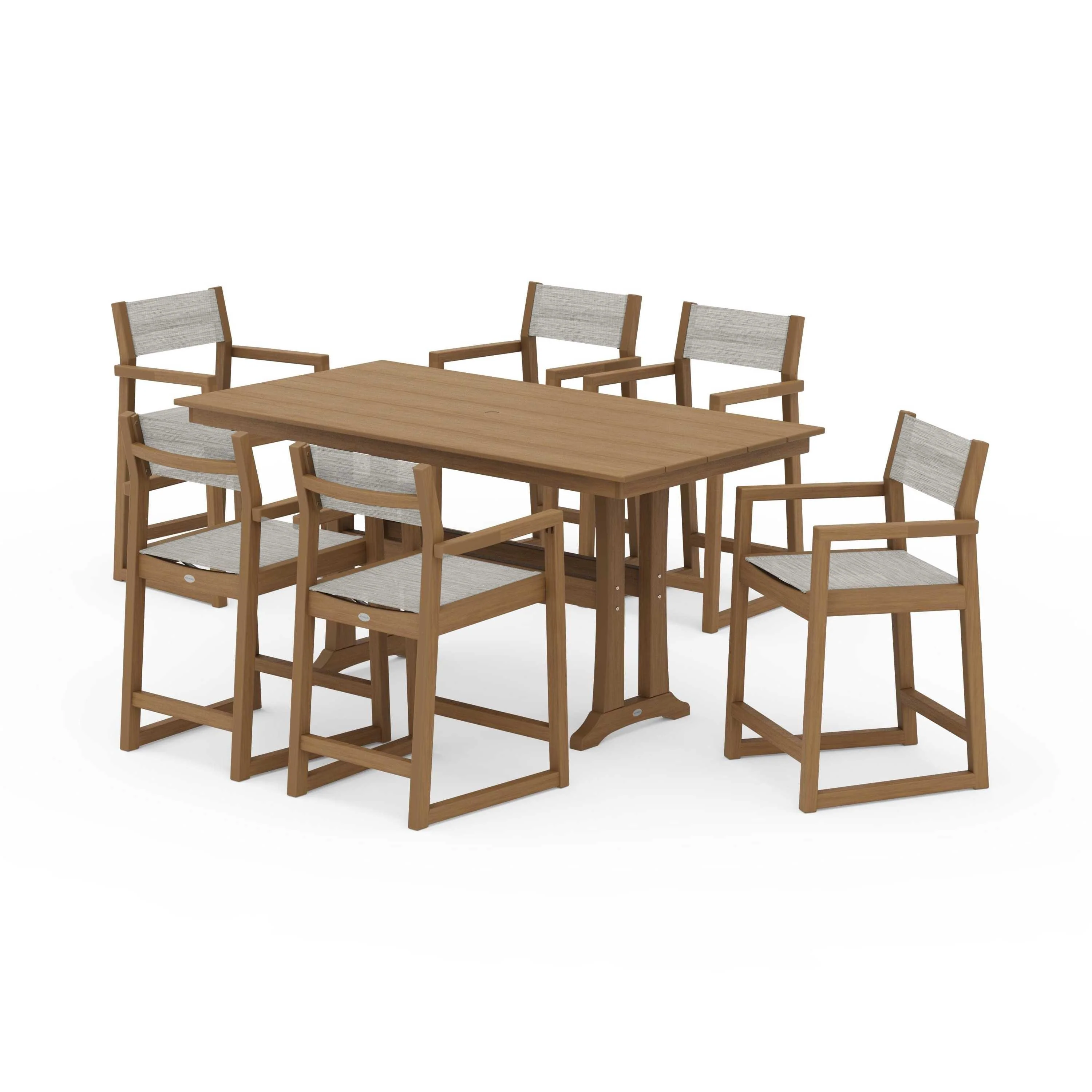 EDGE Sling Arm Chair 7-Piece Farmhouse Counter Set with Trestle Legs - Image 91