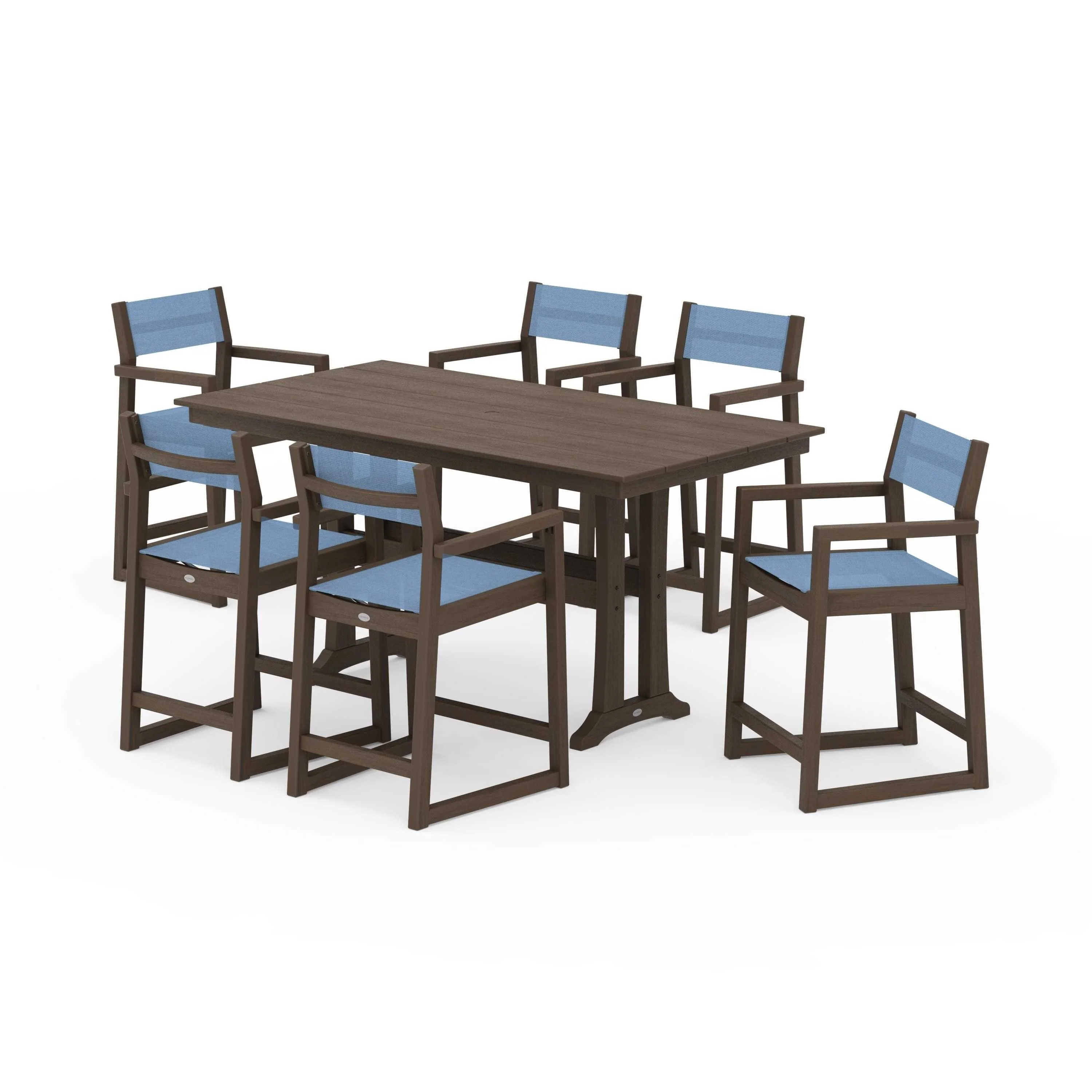 EDGE Sling Arm Chair 7-Piece Farmhouse Counter Set with Trestle Legs - Image 92