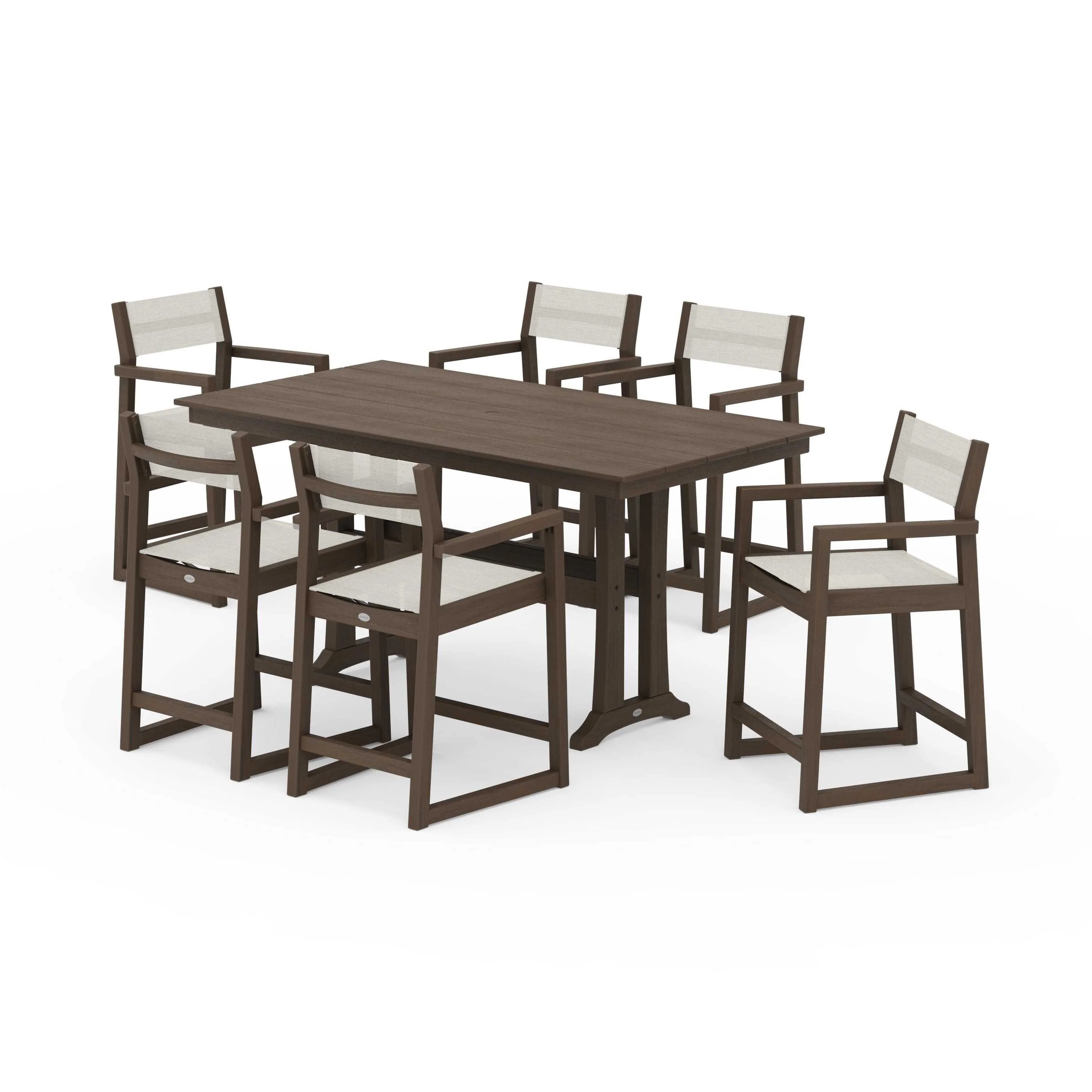 EDGE Sling Arm Chair 7-Piece Farmhouse Counter Set with Trestle Legs - Image 93
