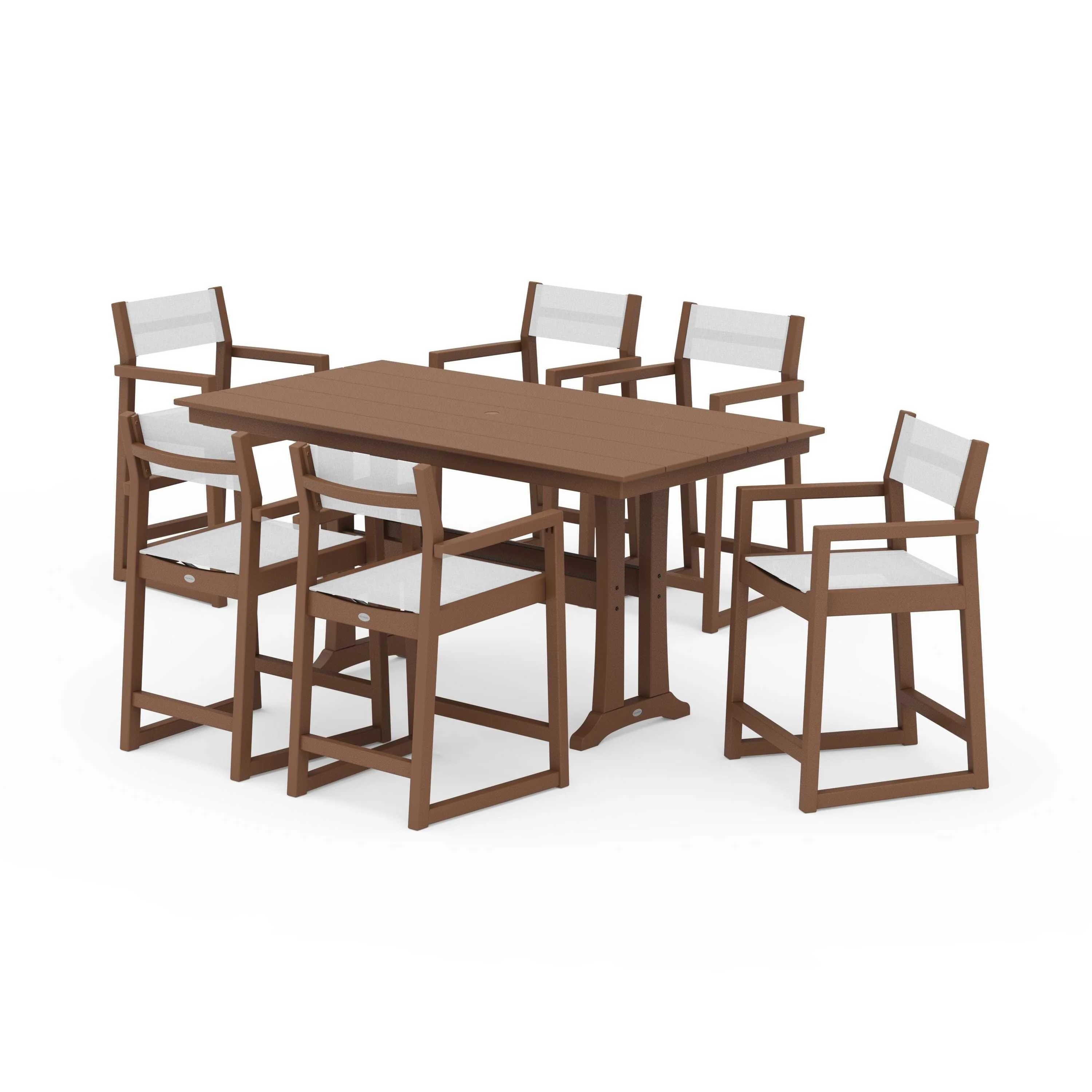 EDGE Sling Arm Chair 7-Piece Farmhouse Counter Set with Trestle Legs - Image 95