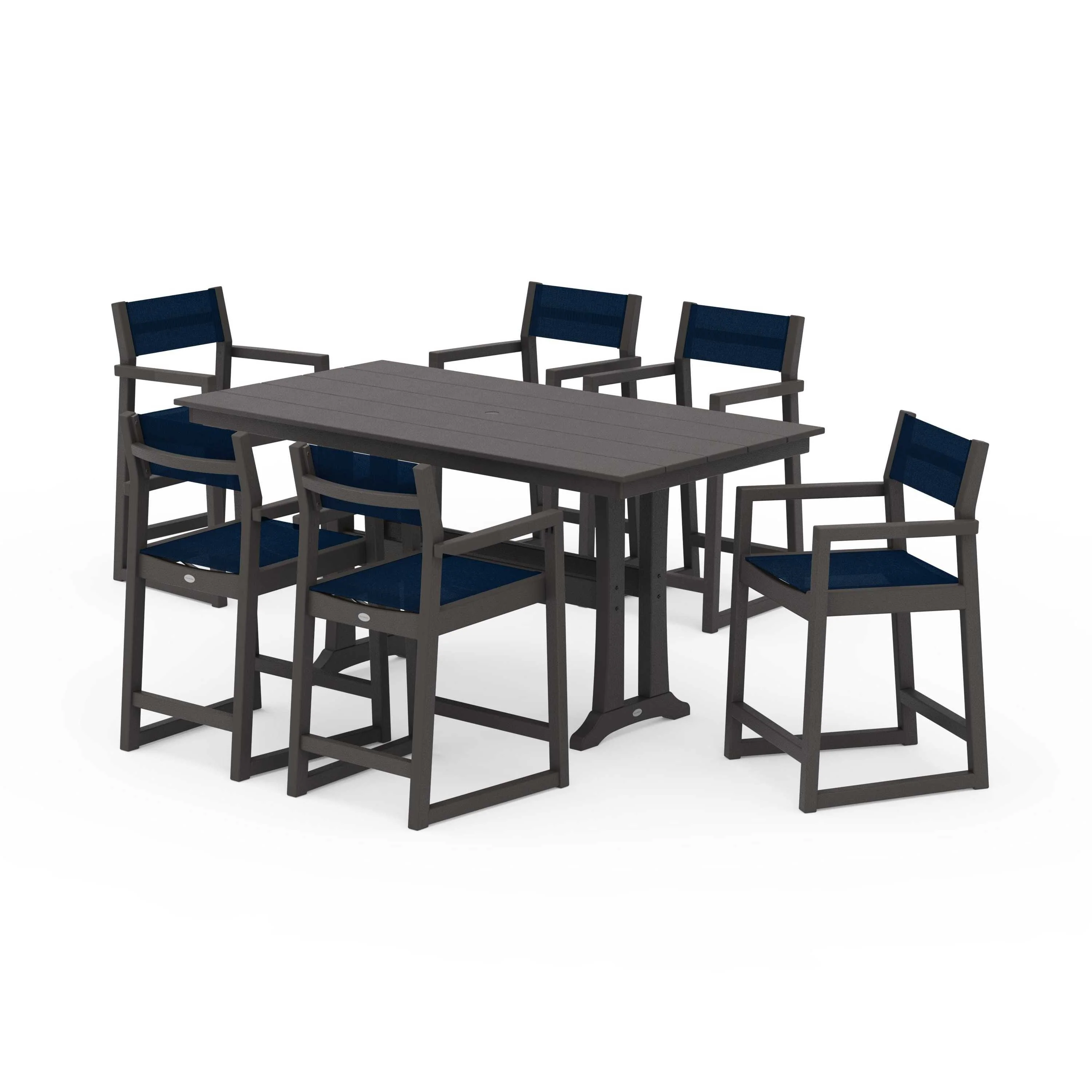 EDGE Sling Arm Chair 7-Piece Farmhouse Counter Set with Trestle Legs - Image 97