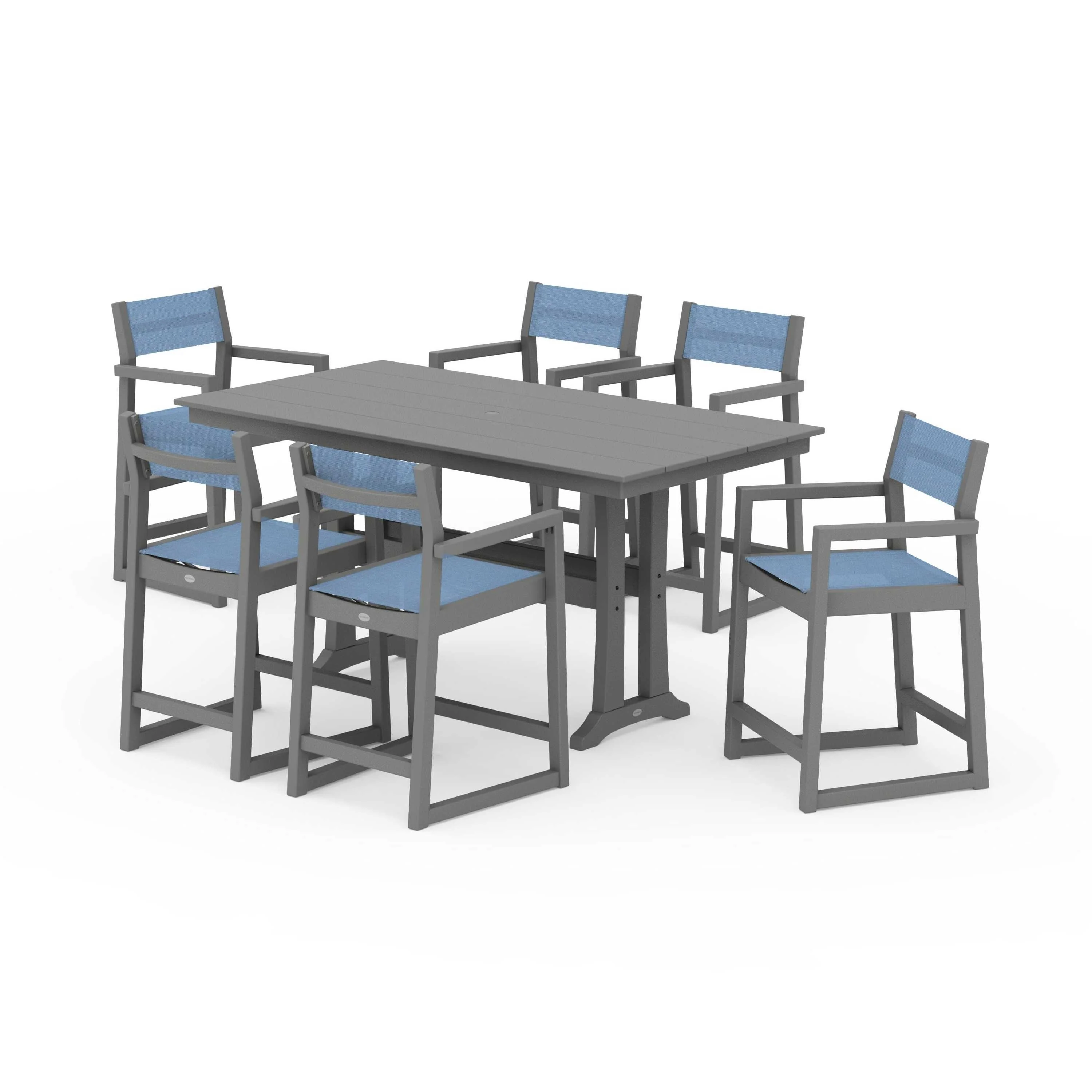 EDGE Sling Arm Chair 7-Piece Farmhouse Counter Set with Trestle Legs - Image 98