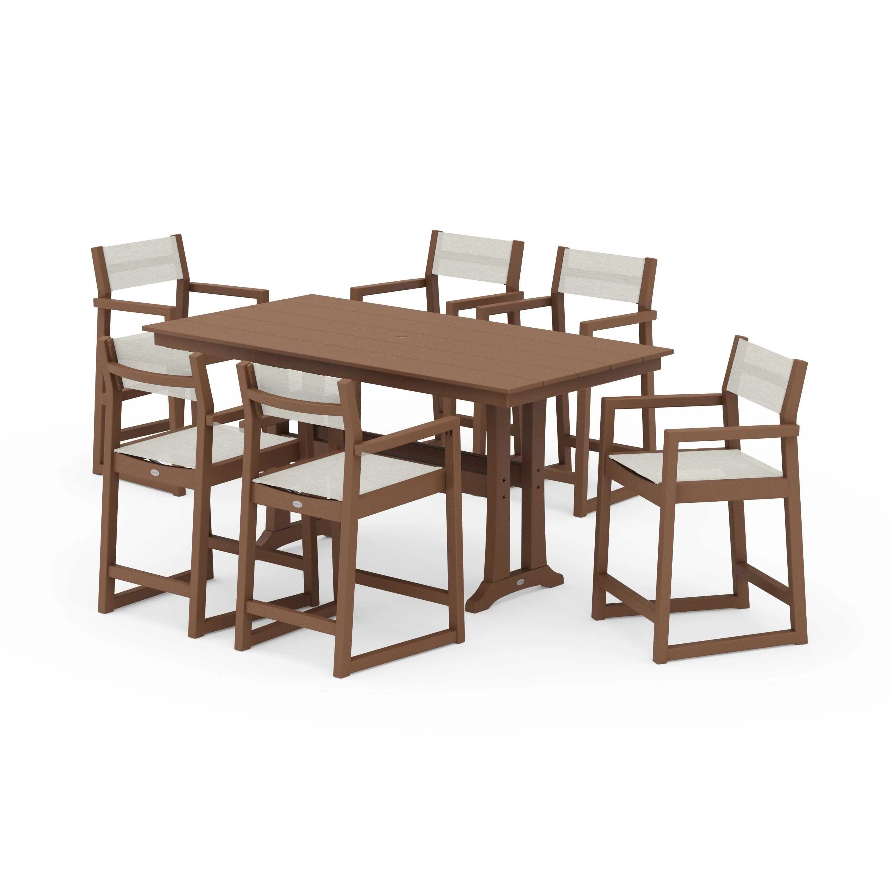 EDGE Sling Arm Chair 7-Piece Farmhouse Counter Set with Trestle Legs - Image 99