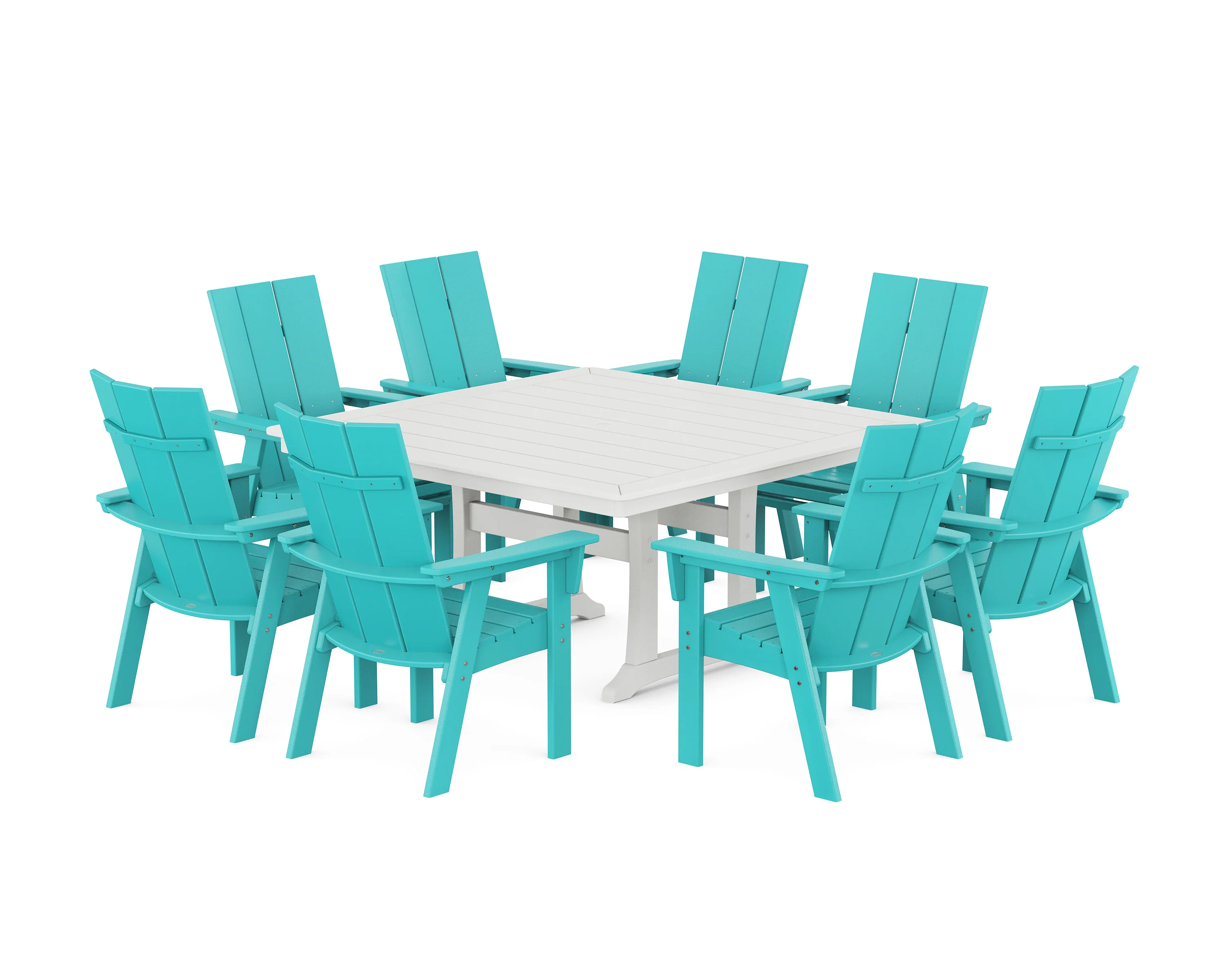 Modern Curveback Adirondack 9-Piece Square Dining Set with Trestle Legs - Image 10