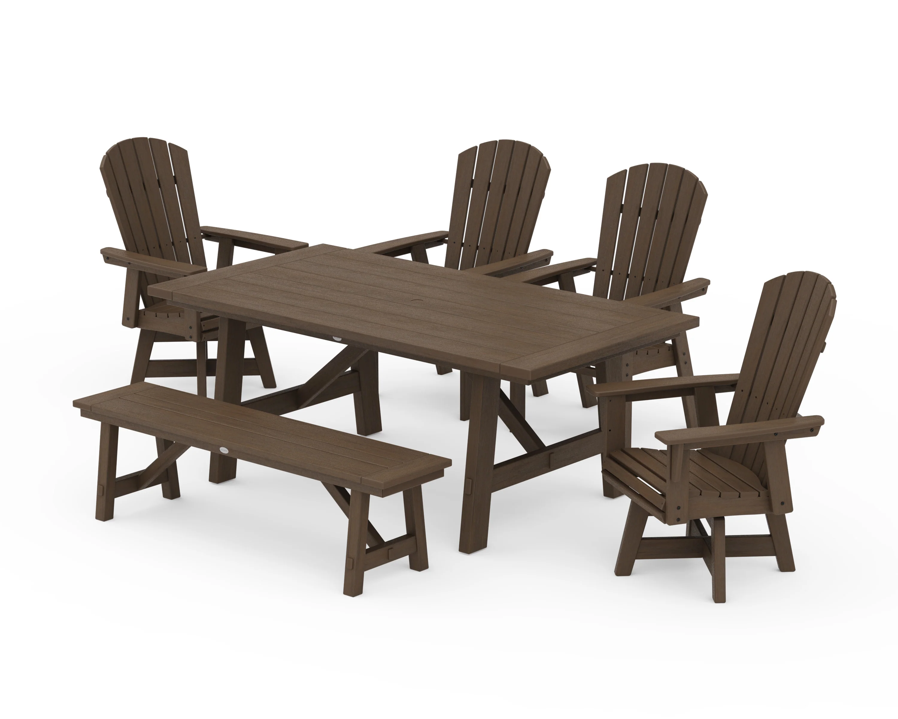 Nautical Adirondack Swivel 6-Piece Rustic Farmhouse Dining Set With Trestle Legs - Image 14