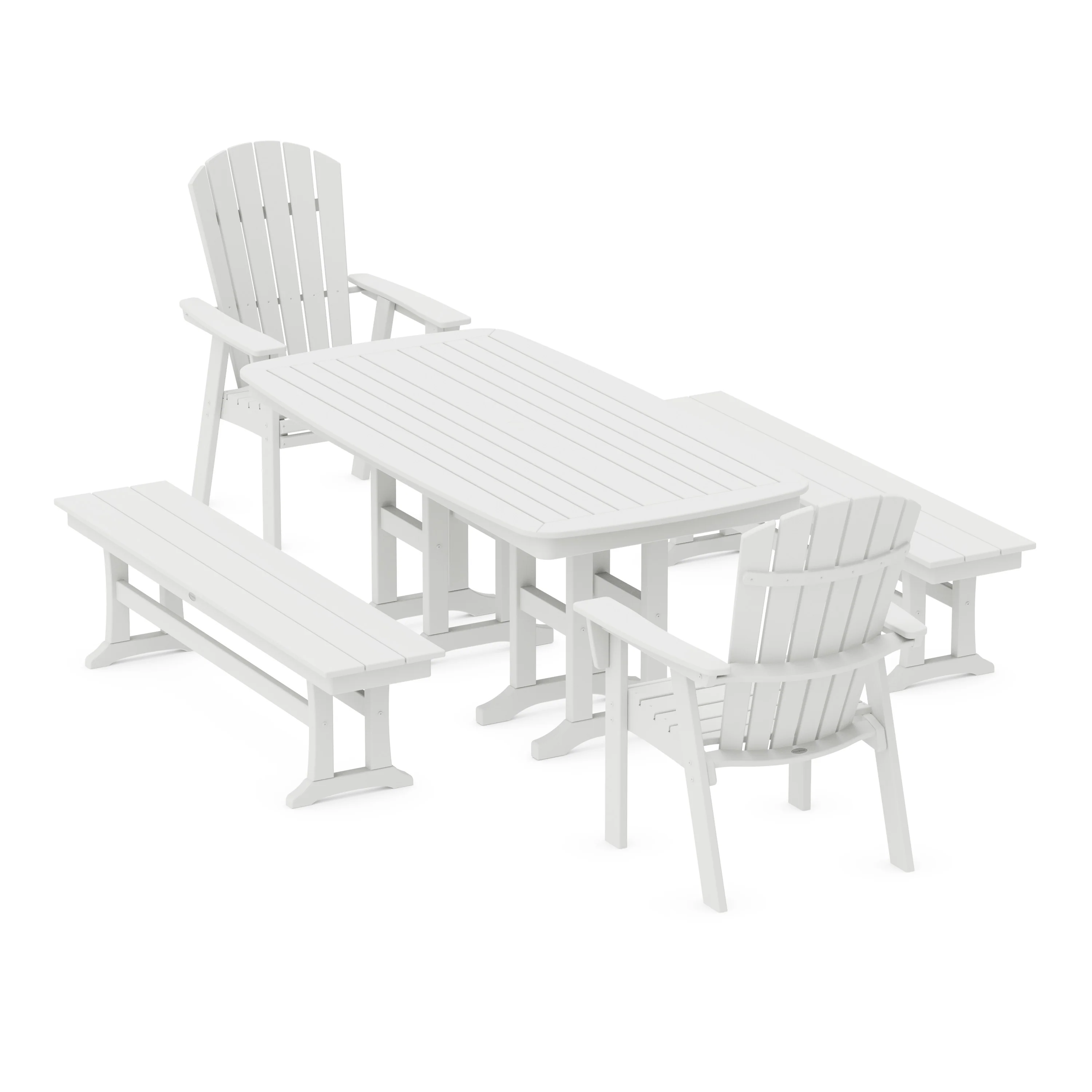 Nautical Curveback Adirondack 5-Piece Dining Set with Benches - Image 4