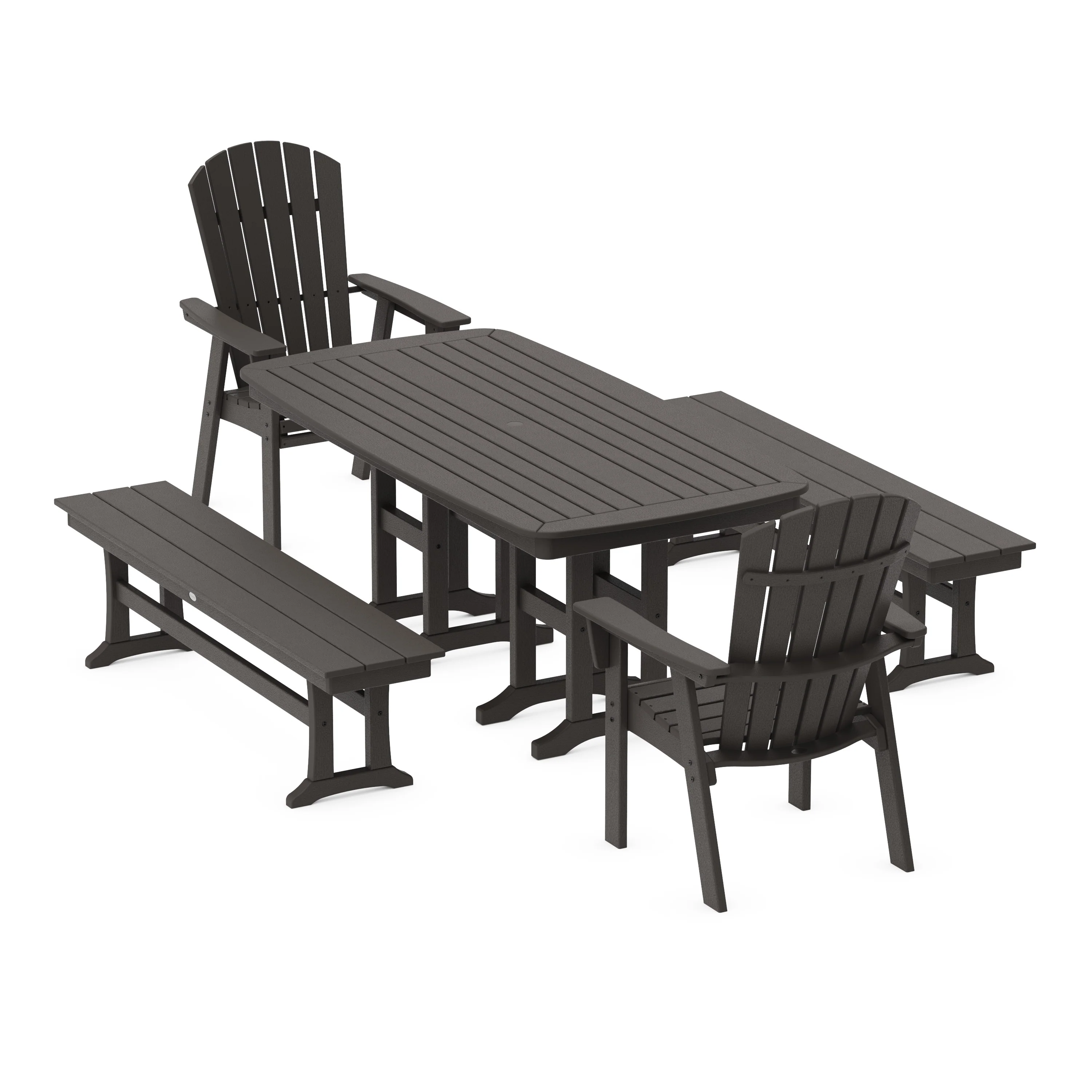 Nautical Curveback Adirondack 5-Piece Dining Set with Benches - Image 5