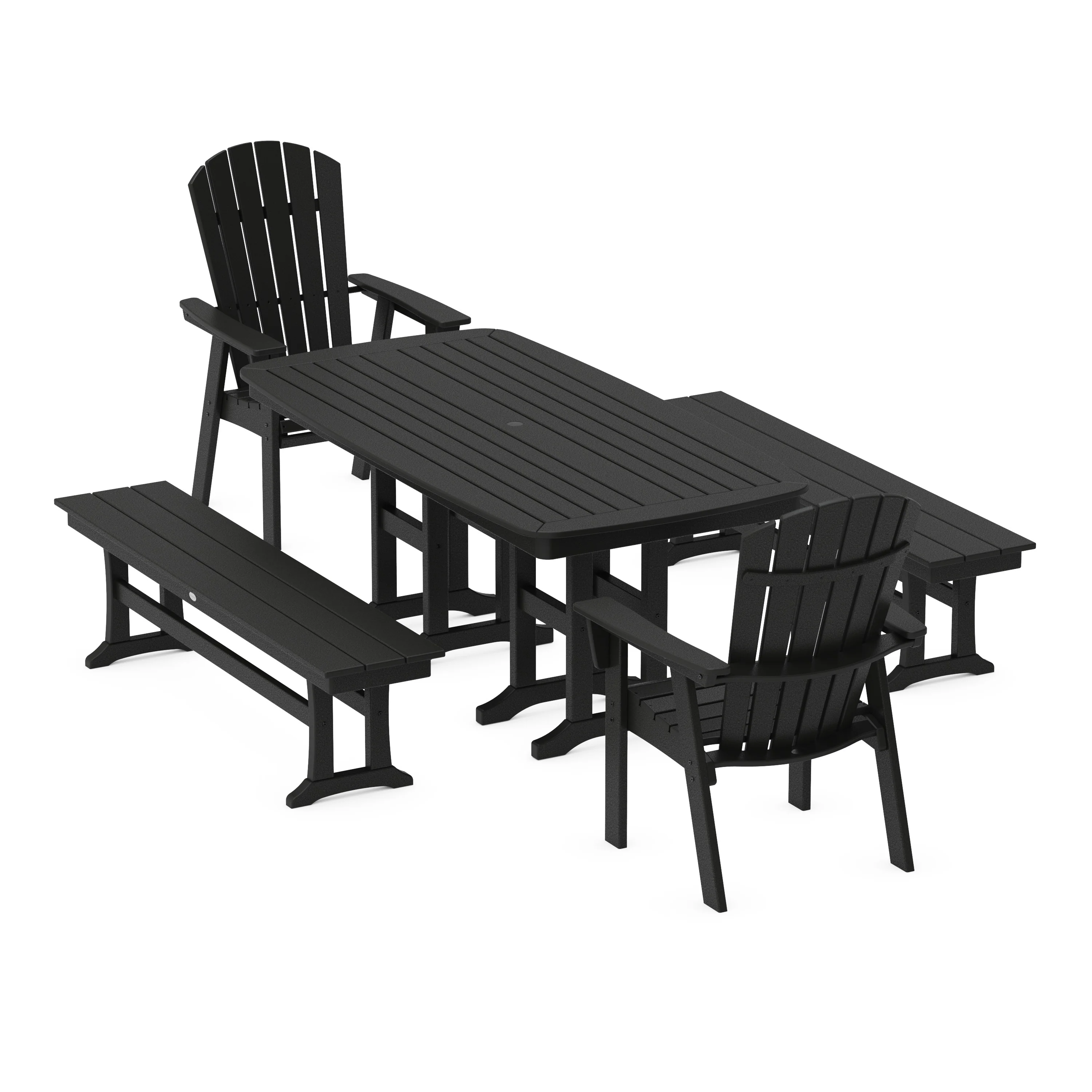 Nautical Curveback Adirondack 5-Piece Dining Set with Benches - Image 6