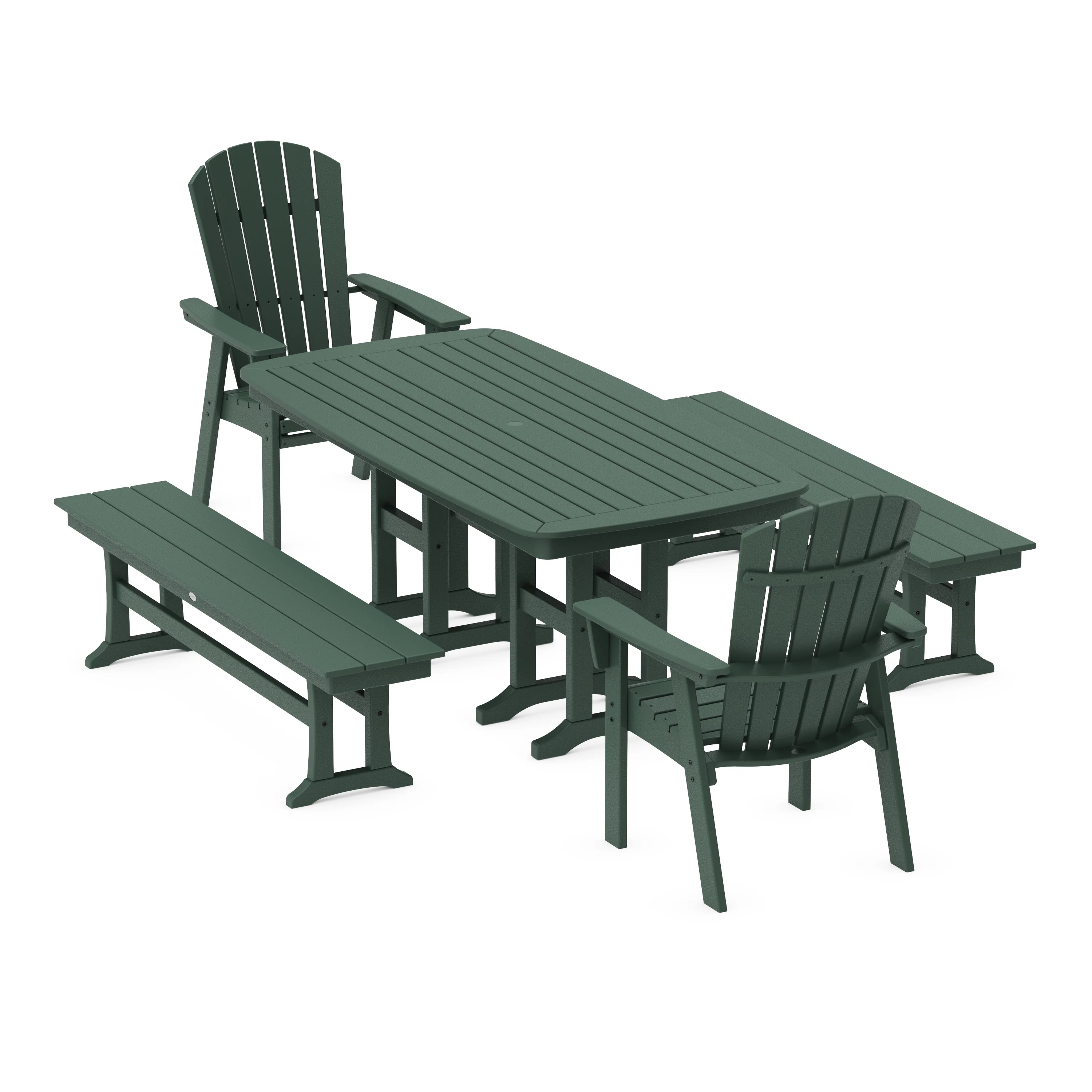 Nautical Curveback Adirondack 5-Piece Dining Set with Benches - Image 8