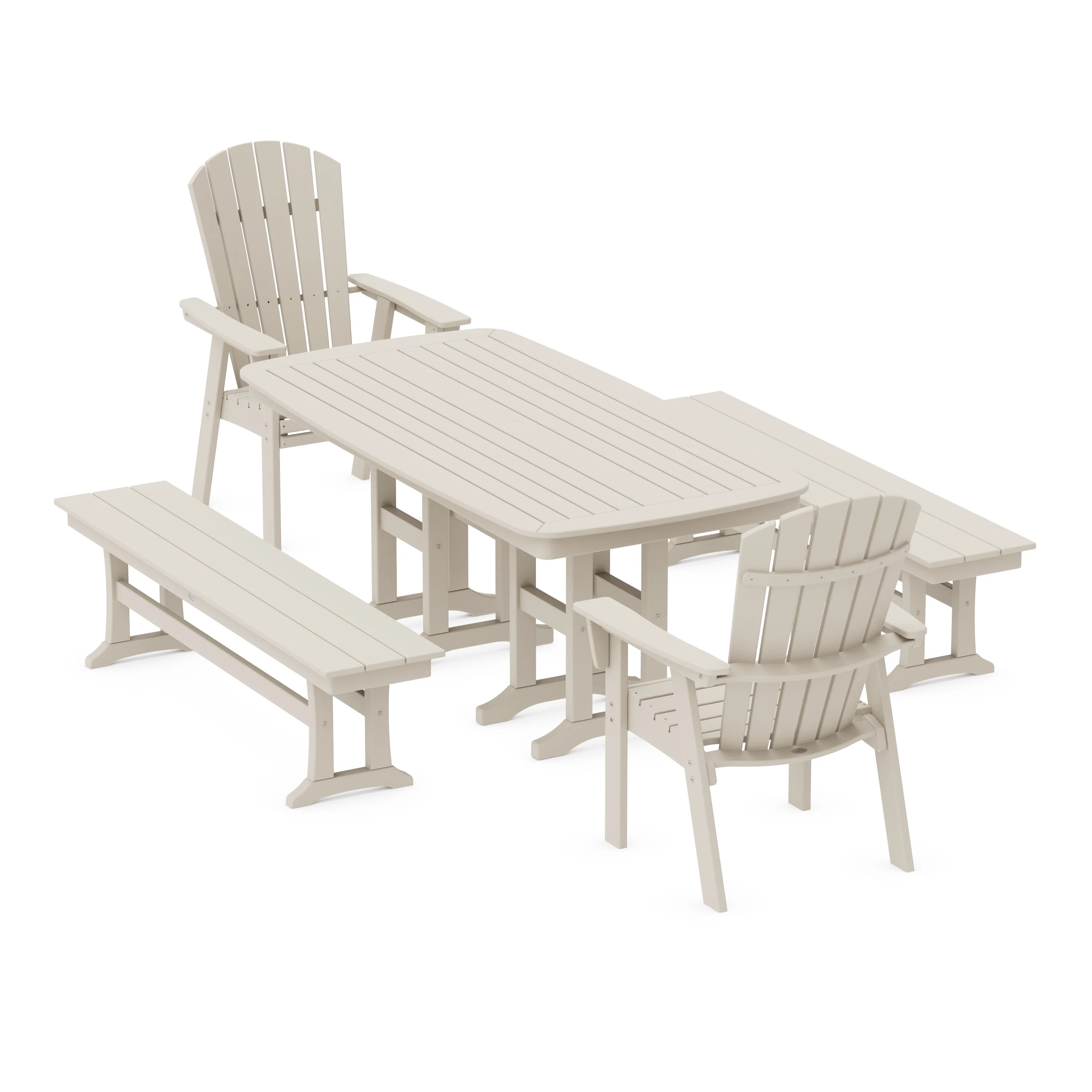 Nautical Curveback Adirondack 5-Piece Dining Set with Benches - Image 9