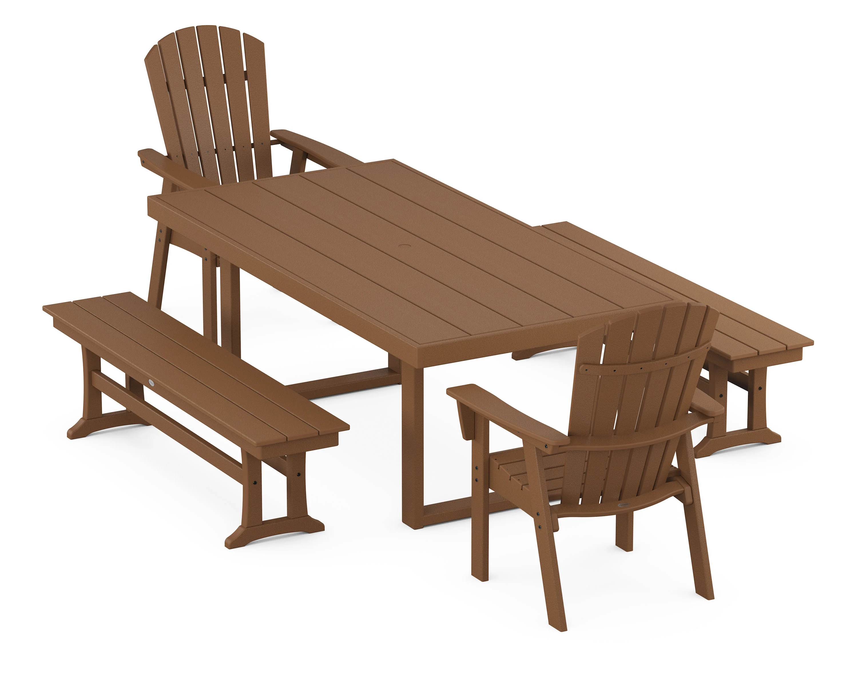 Nautical Curveback Adirondack 5-Piece Dining Set with Benches - Image 4