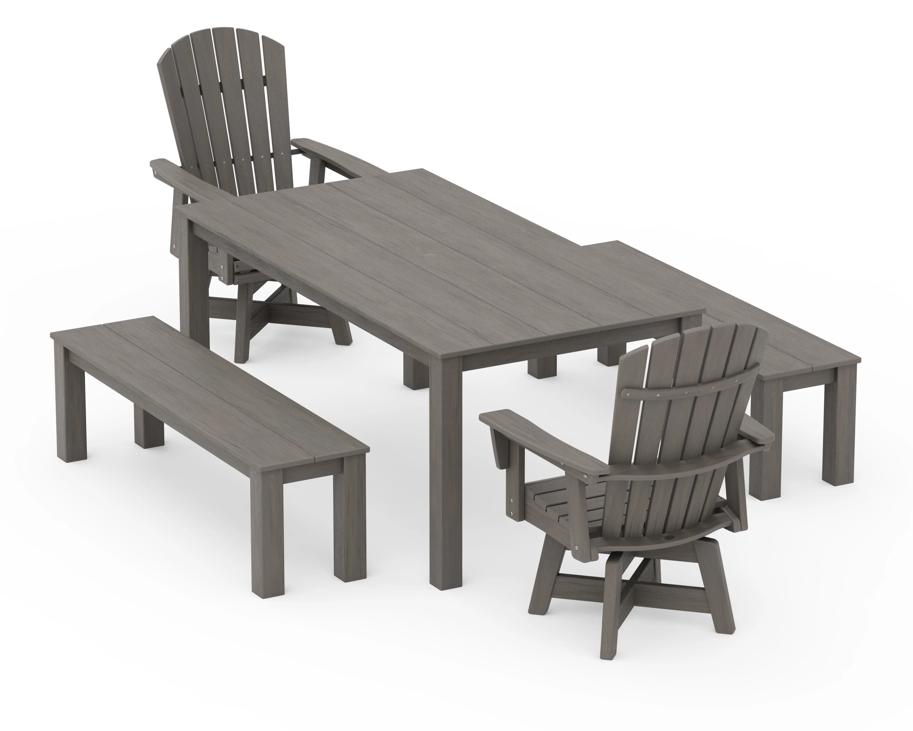 Nautical Curveback Adirondack Swivel 5-Piece Parsons Dining Set with Benches - Image 10