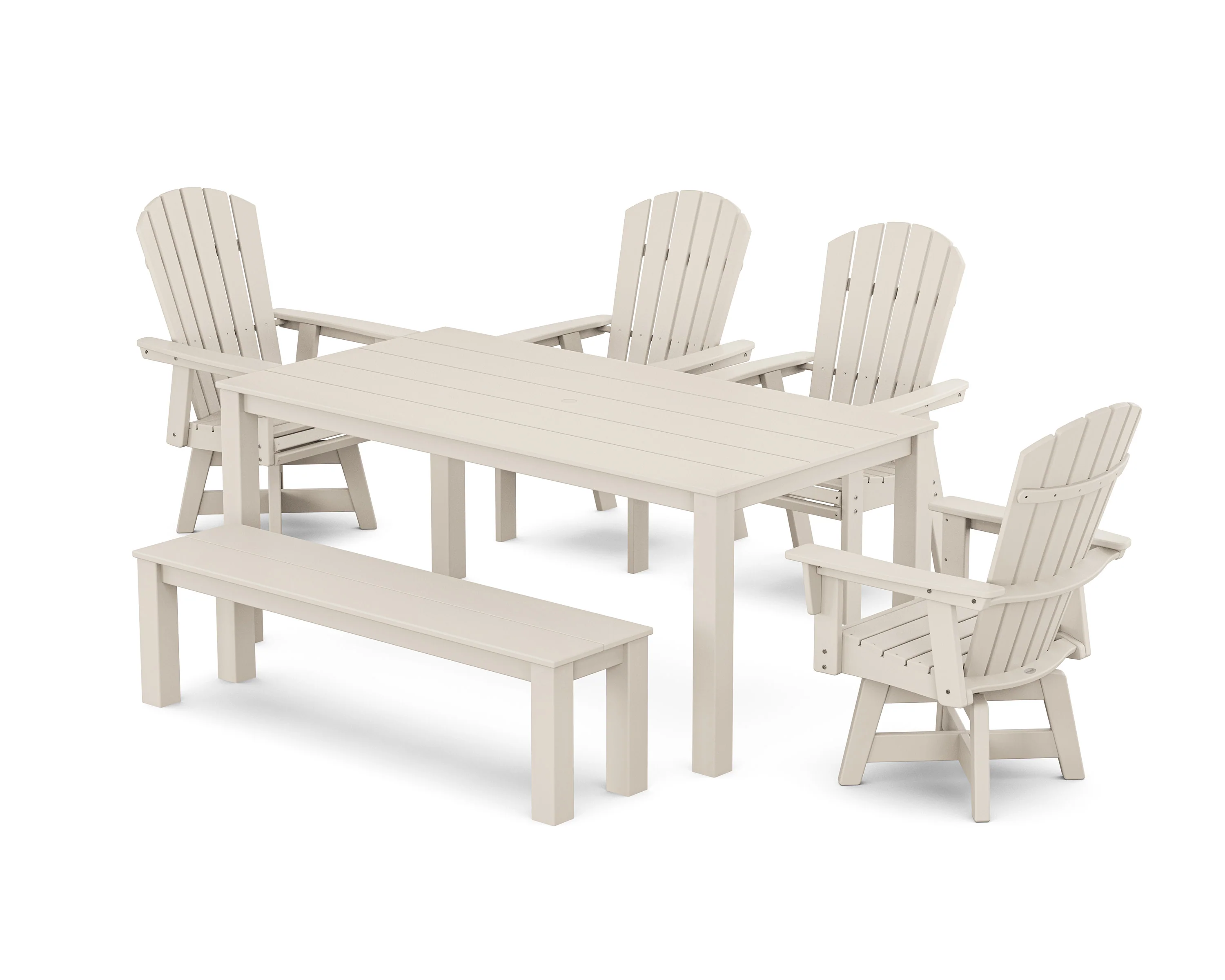 Nautical Curveback Adirondack Swivel 6-Piece Parsons Dining Set with Bench - Image 4