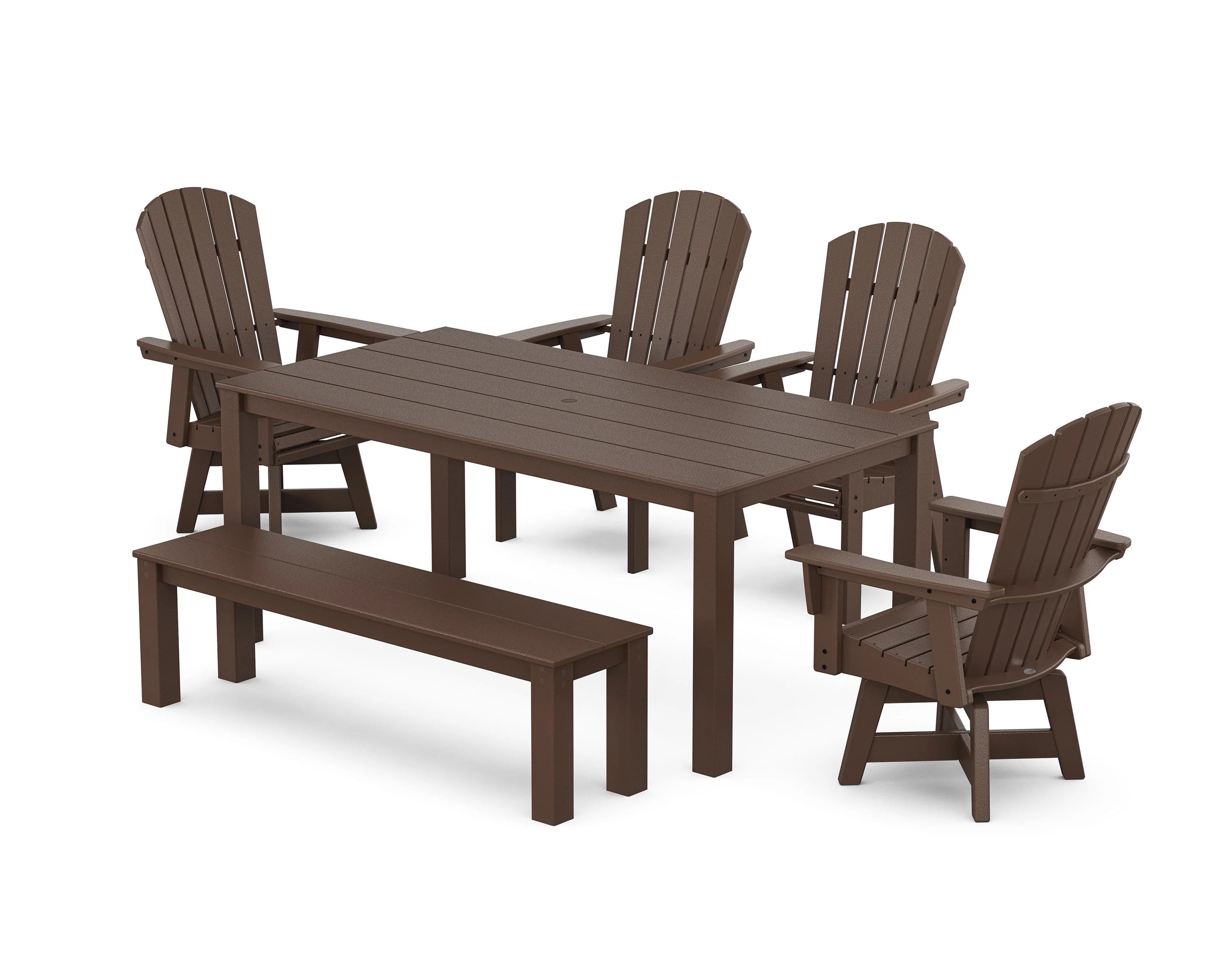 Nautical Curveback Adirondack Swivel 6-Piece Parsons Dining Set with Bench - Image 7