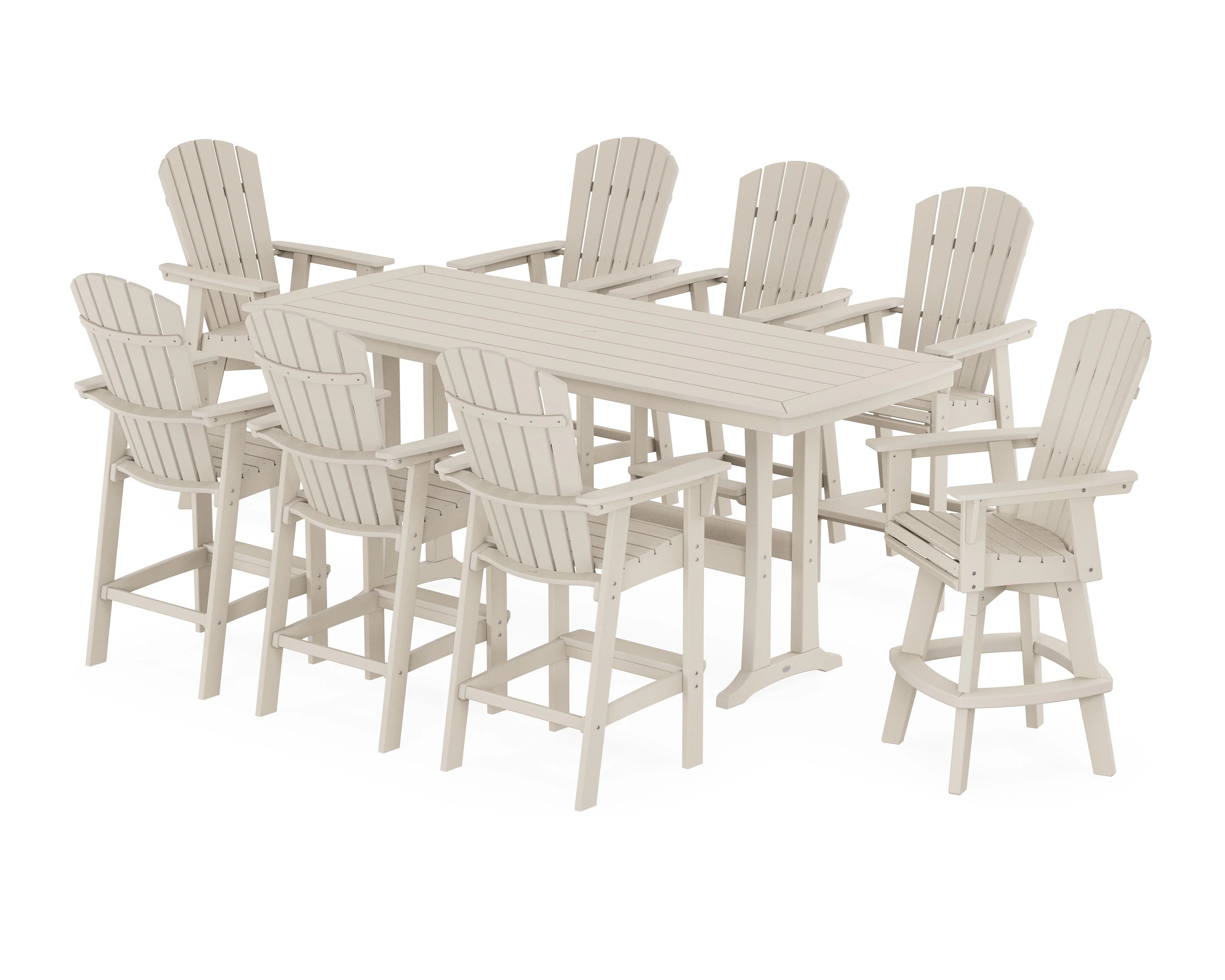 Nautical Curveback Adirondack Swivel 9-Piece Bar Set with Trestle Legs - Image 7