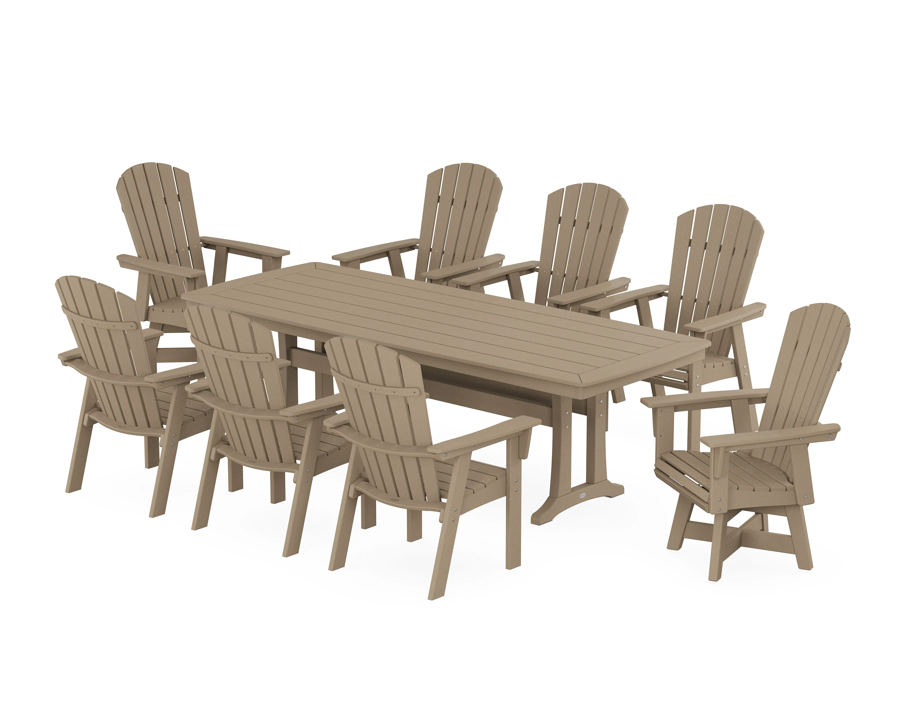 Nautical Curveback Adirondack Swivel 9-Piece Dining Set with Trestle Legs - Image 10