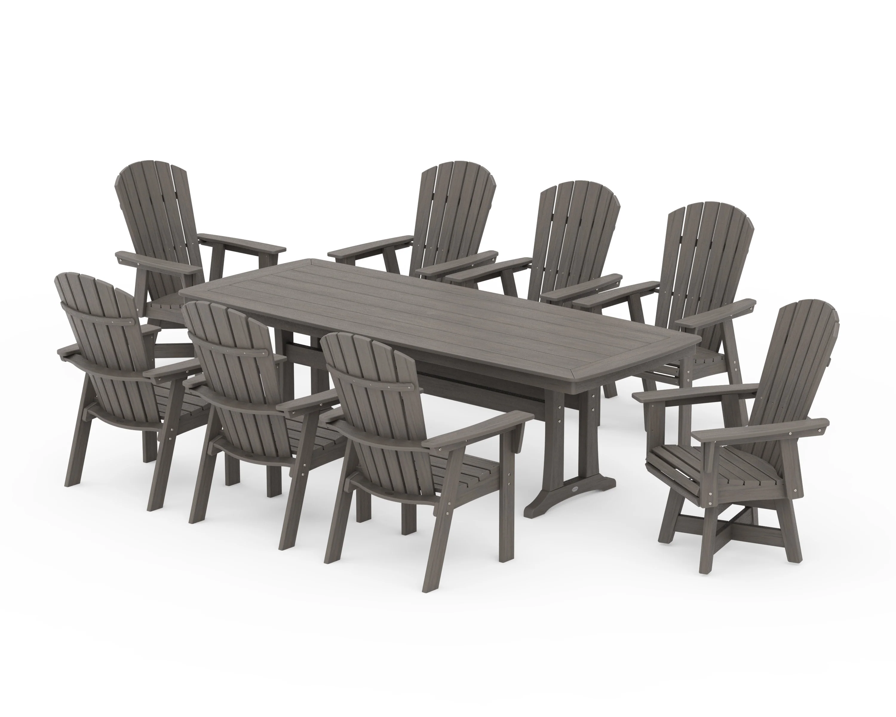 Nautical Curveback Adirondack Swivel 9-Piece Dining Set with Trestle Legs - Image 13