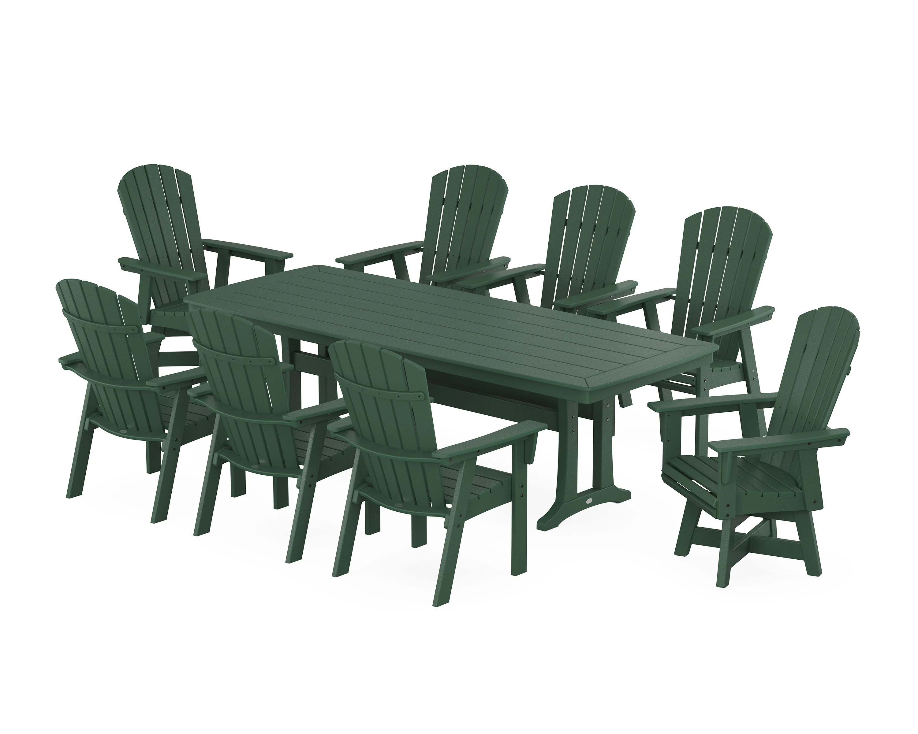 Nautical Curveback Adirondack Swivel 9-Piece Dining Set with Trestle Legs - Image 5