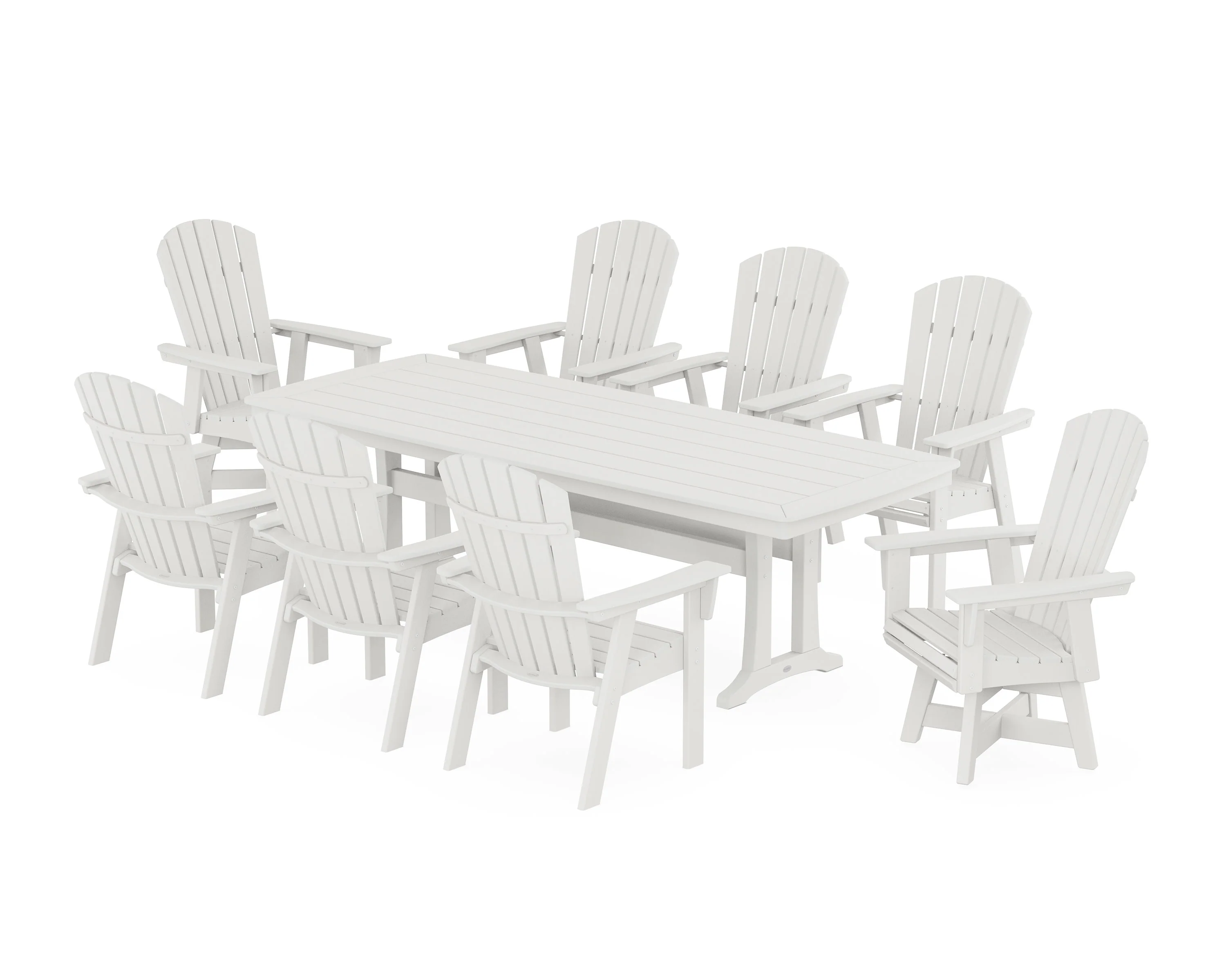 Nautical Curveback Adirondack Swivel 9-Piece Dining Set with Trestle Legs - Image 6