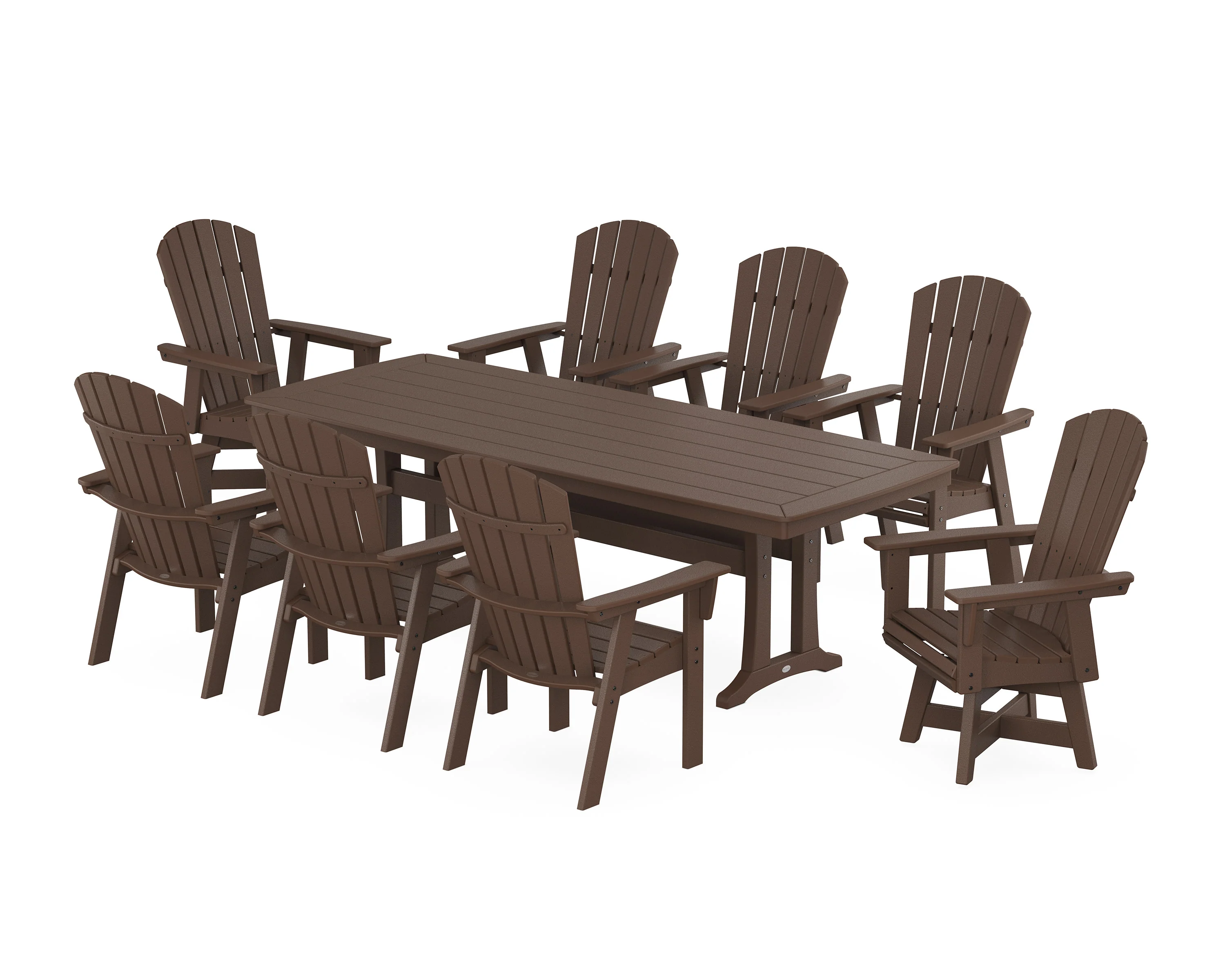 Nautical Curveback Adirondack Swivel 9-Piece Dining Set with Trestle Legs - Image 8