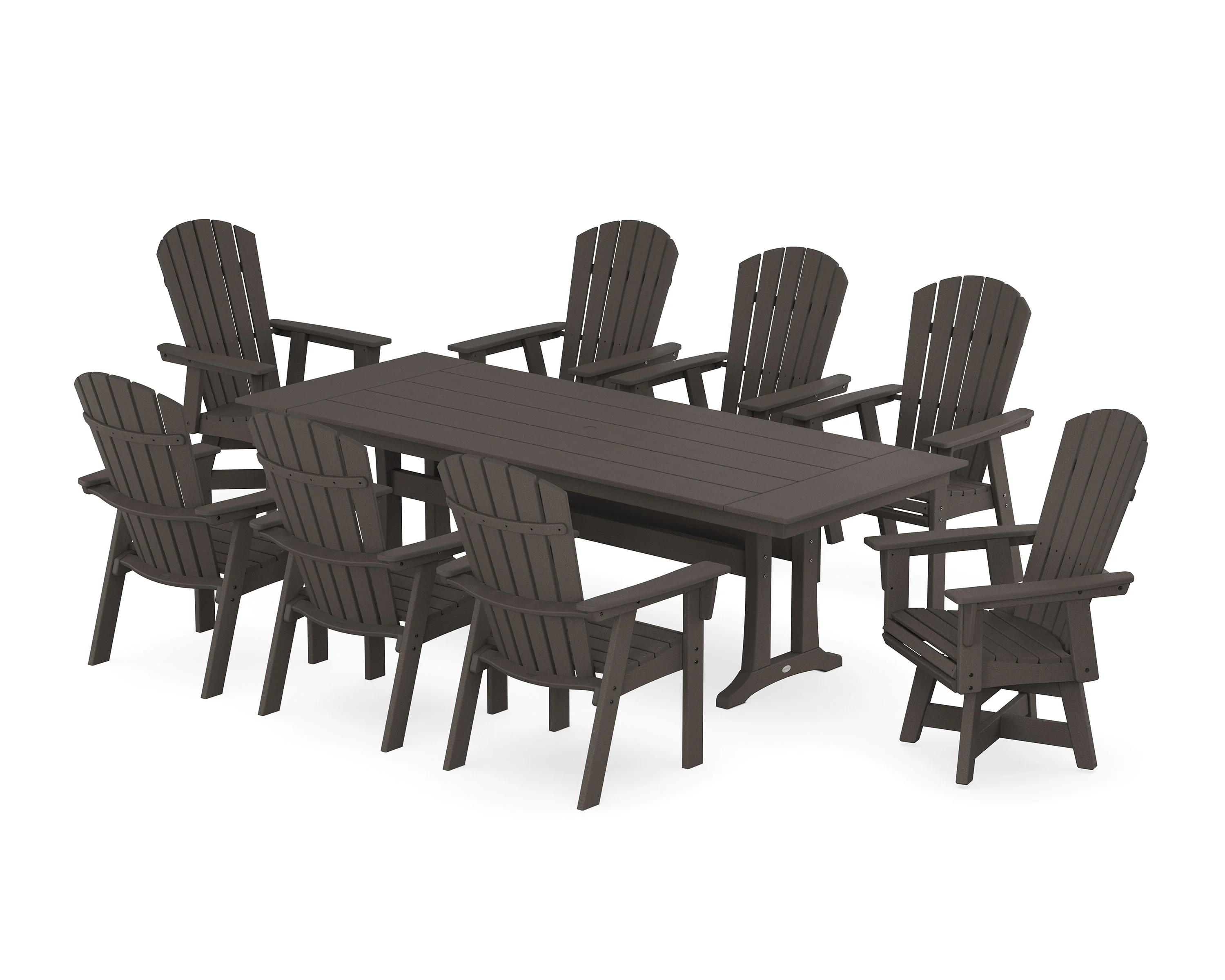 Nautical Curveback Adirondack Swivel 9-Piece Farmhouse Dining Set with Trestle Legs - Image 9