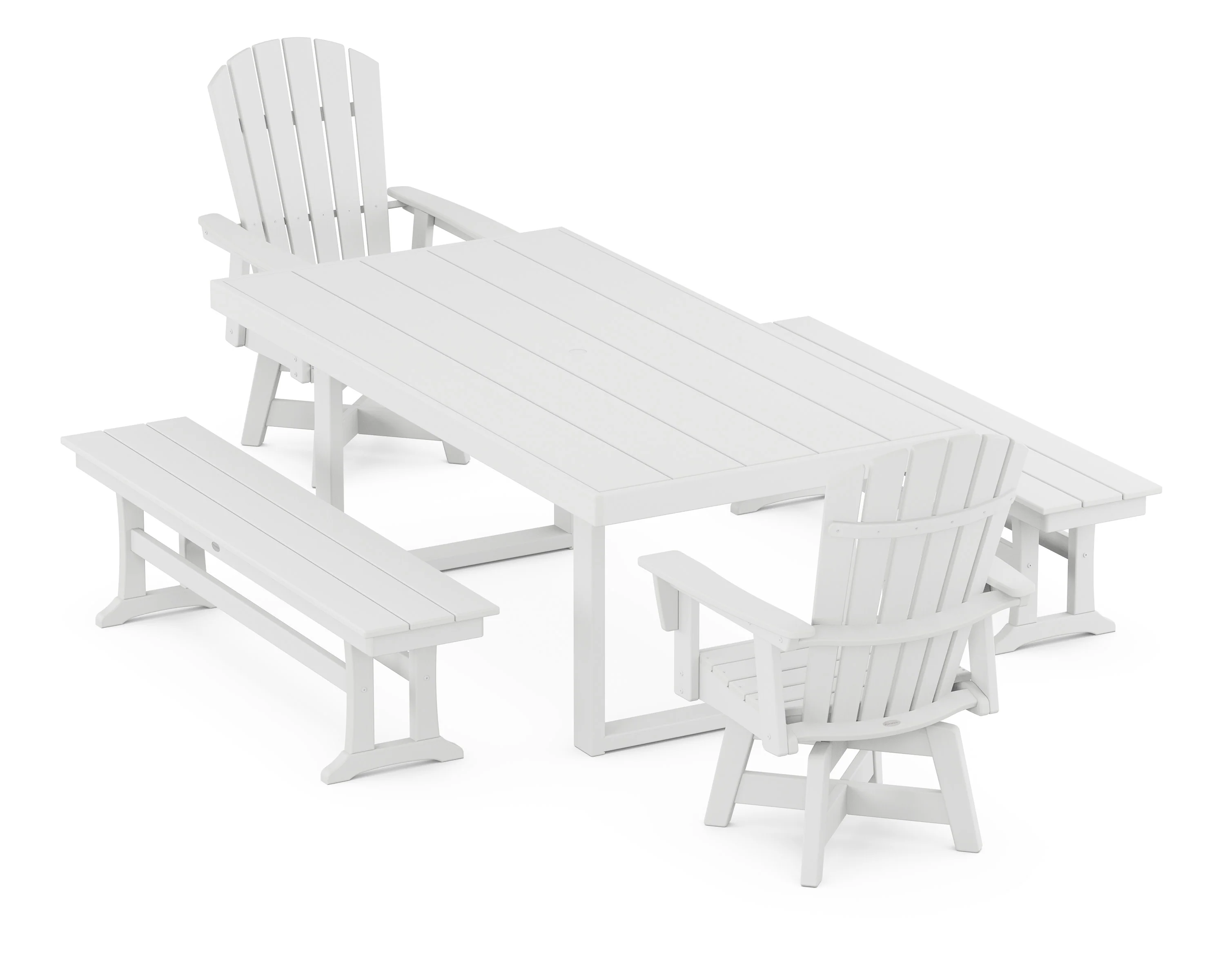 Nautical Curveback Adirondack Swivel Chair 5-Piece Dining Set with Benches - Image 7
