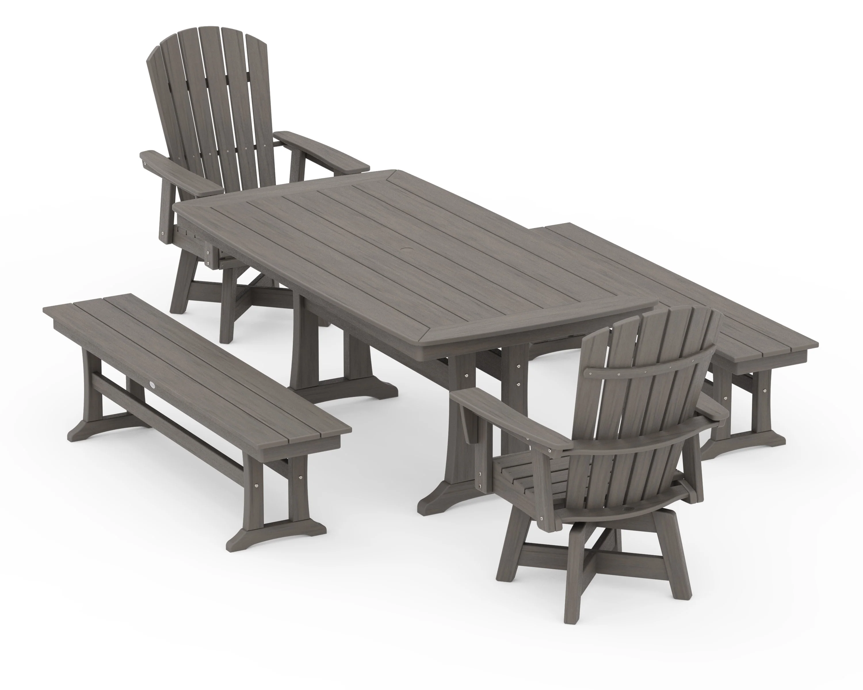 Nautical Curveback Adirondack Swivel Chair 5-Piece Dining Set with Trestle Legs and Benches - Image 13