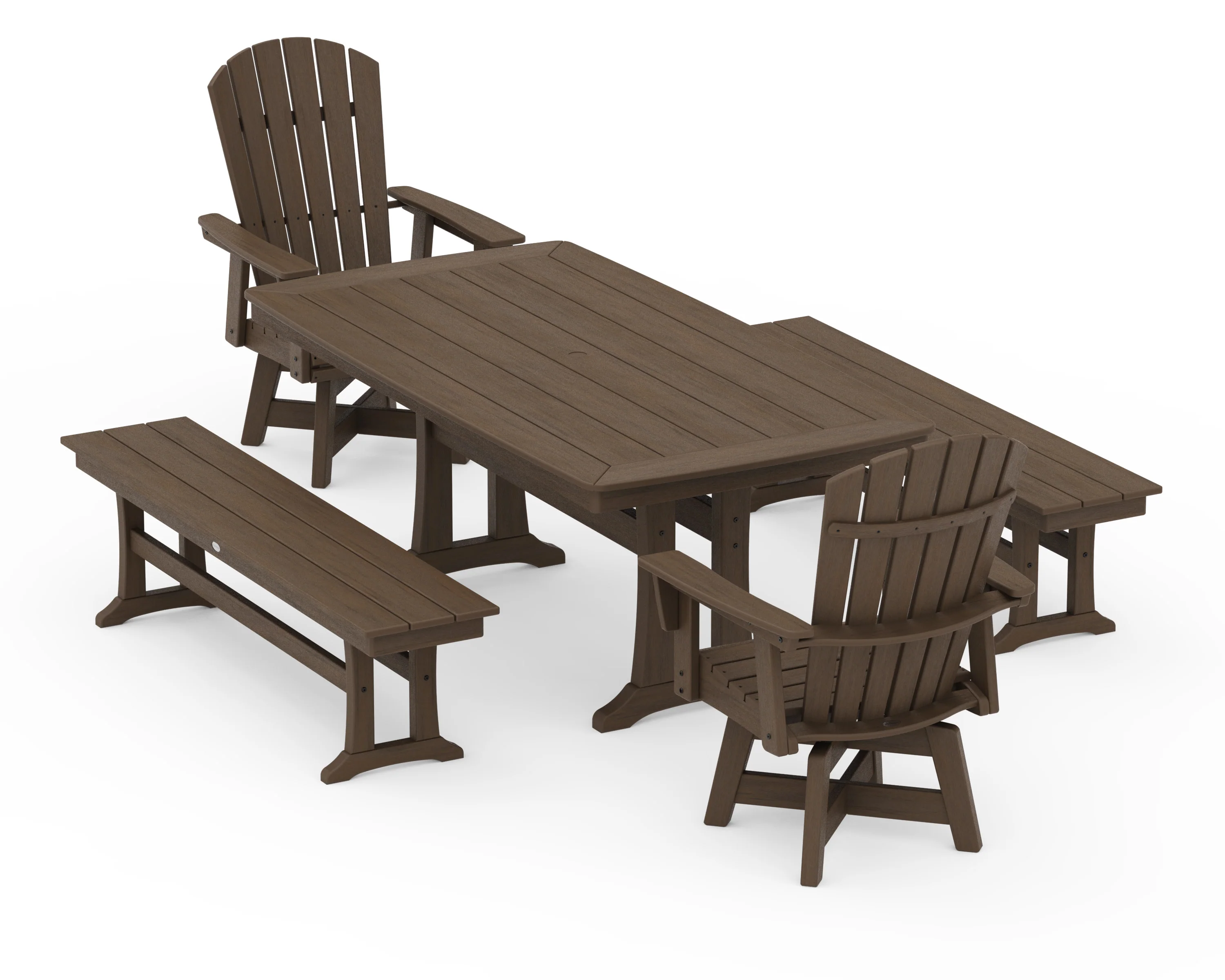 Nautical Curveback Adirondack Swivel Chair 5-Piece Dining Set with Trestle Legs and Benches - Image 14