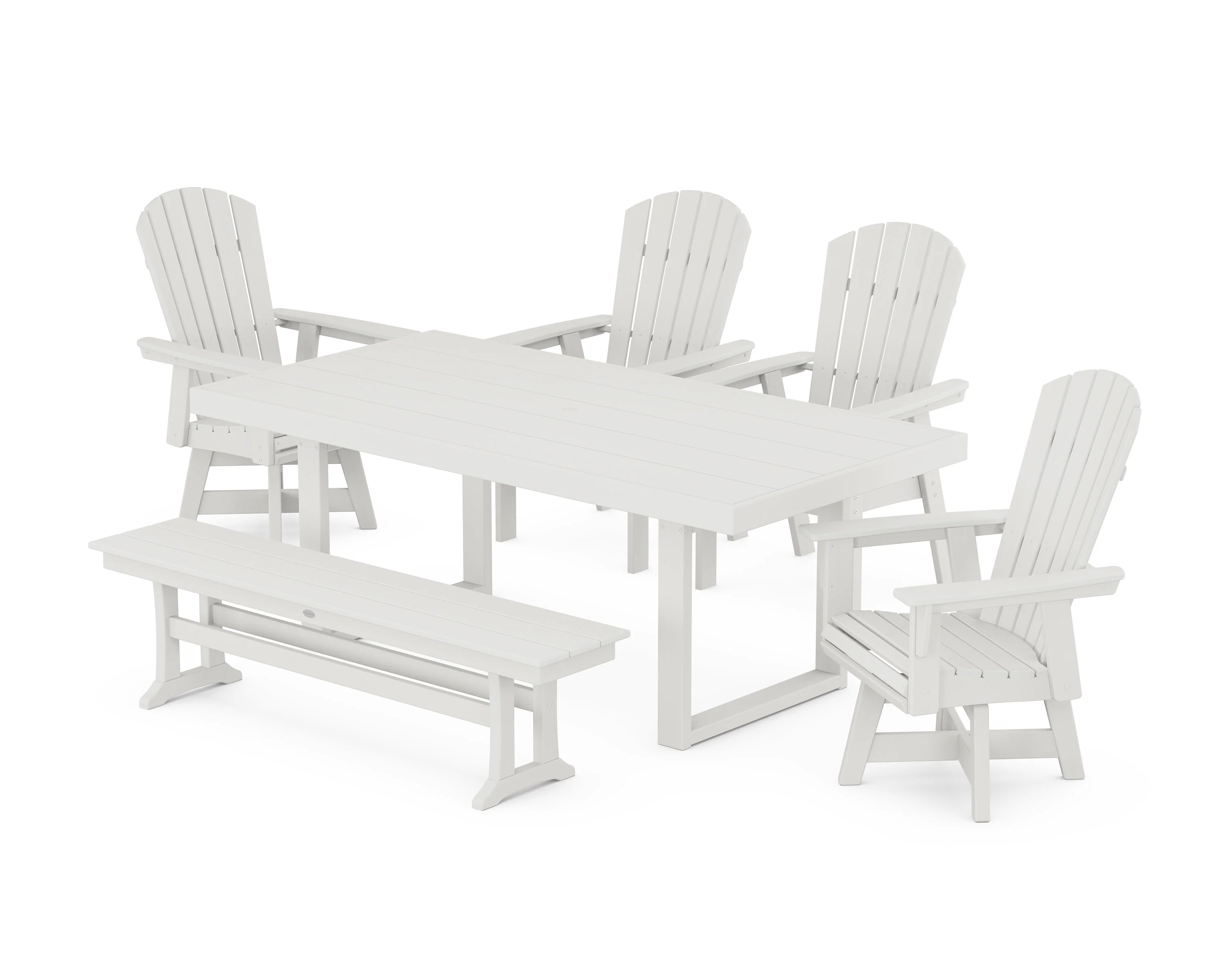 Nautical Curveback Adirondack Swivel Chair 6-Piece Dining Set with Bench - Image 11