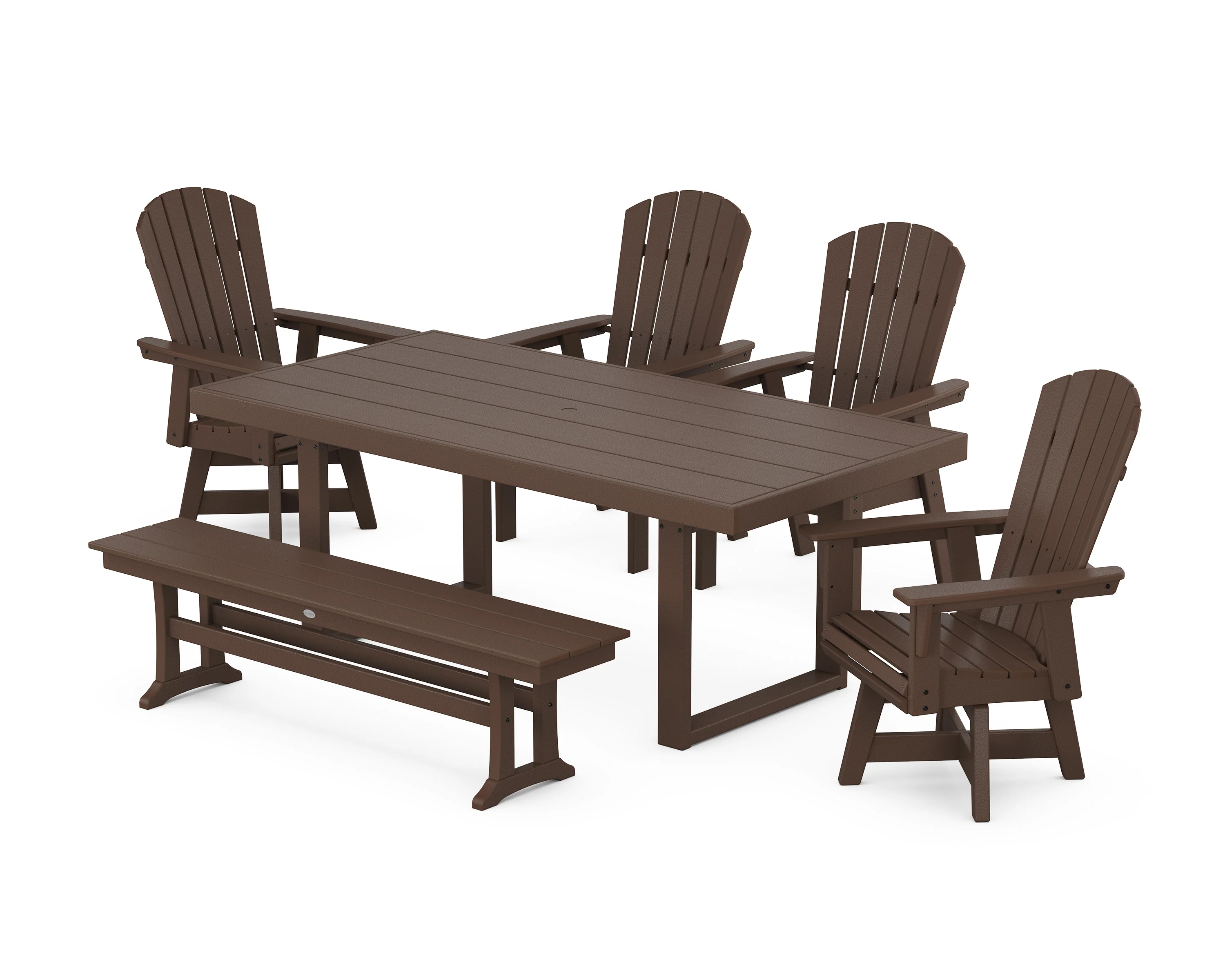 Nautical Curveback Adirondack Swivel Chair 6-Piece Dining Set with Bench - Image 12