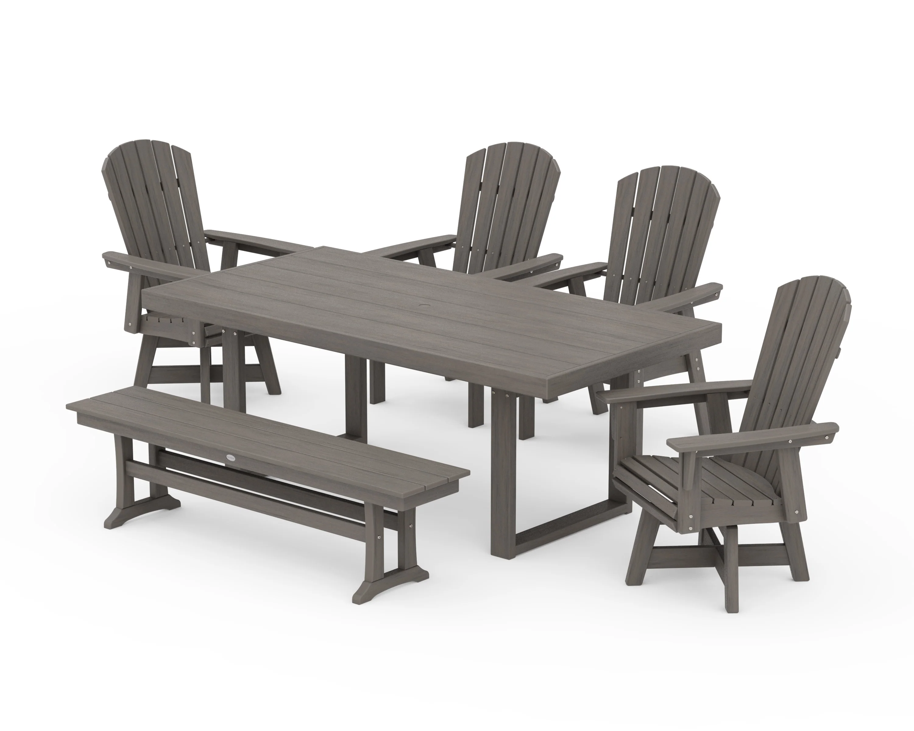 Nautical Curveback Adirondack Swivel Chair 6-Piece Dining Set with Bench - Image 13