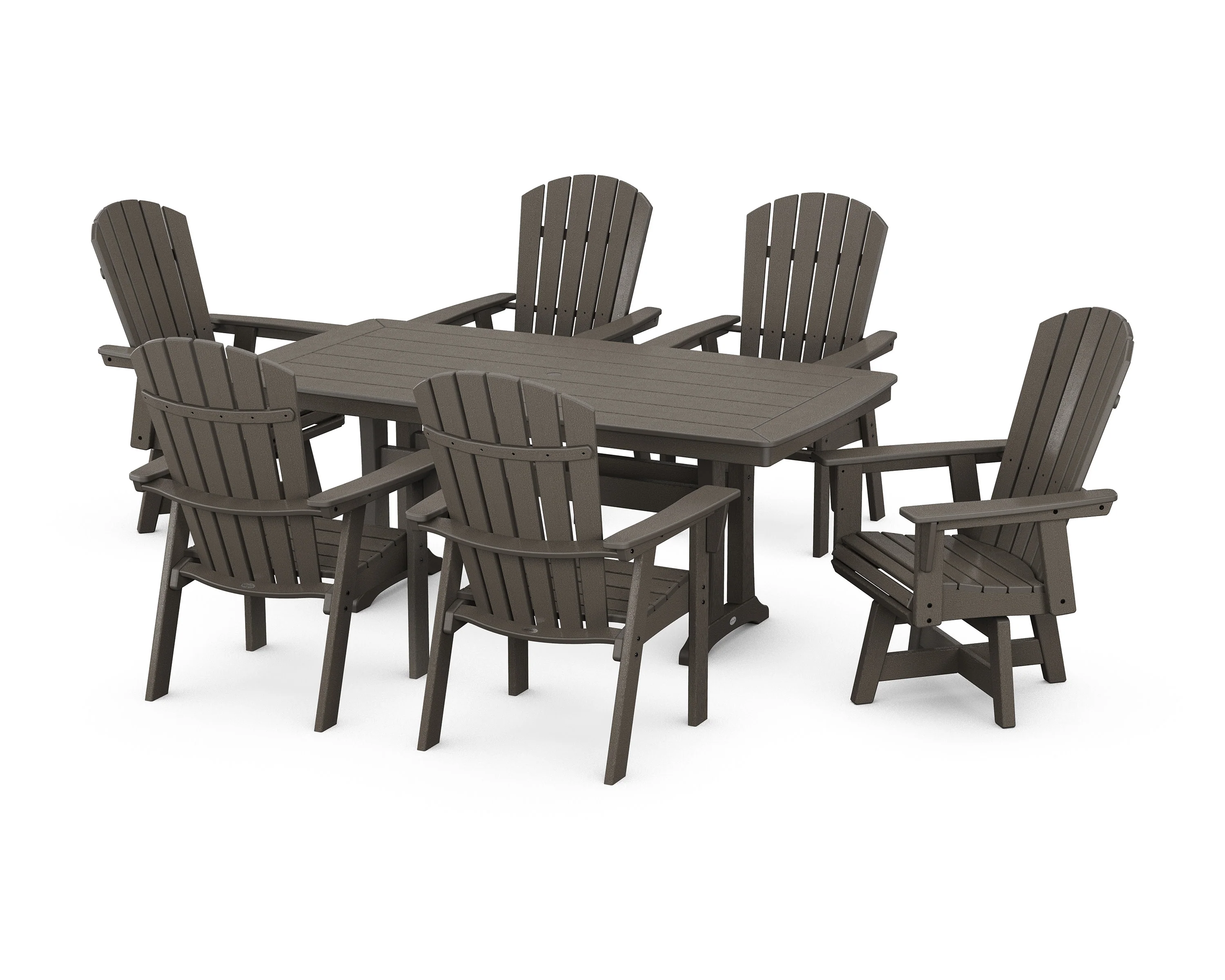 Nautical Curveback Adirondack Swivel Chair 7-Piece Dining Set with Trestle Legs - Image 6