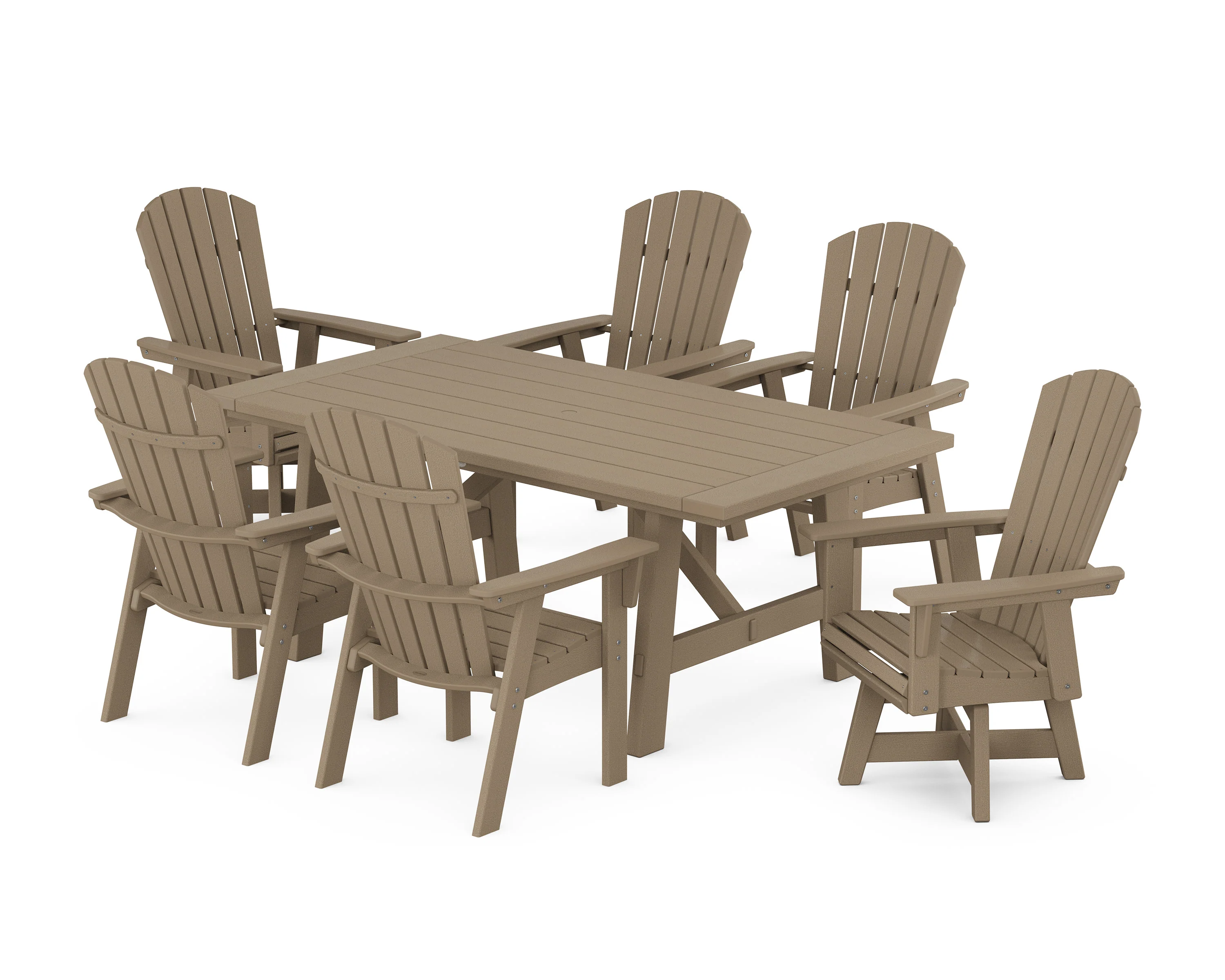 Nautical Curveback Adirondack Swivel Chair 7-Piece Rustic Farmhouse Dining Set - Image 10