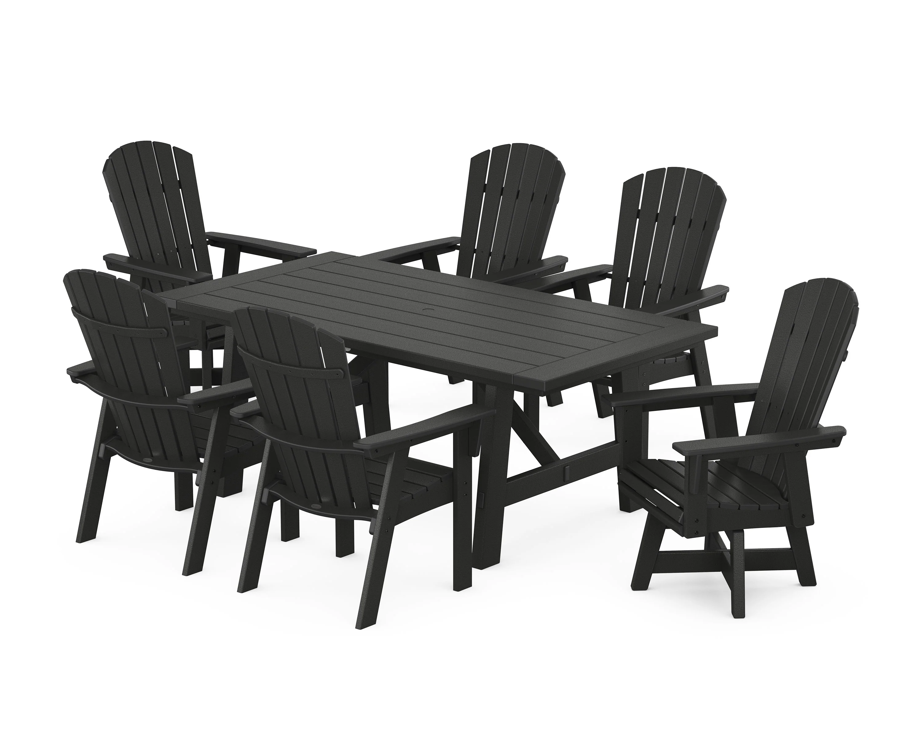 Nautical Curveback Adirondack Swivel Chair 7-Piece Rustic Farmhouse Dining Set - Image 11