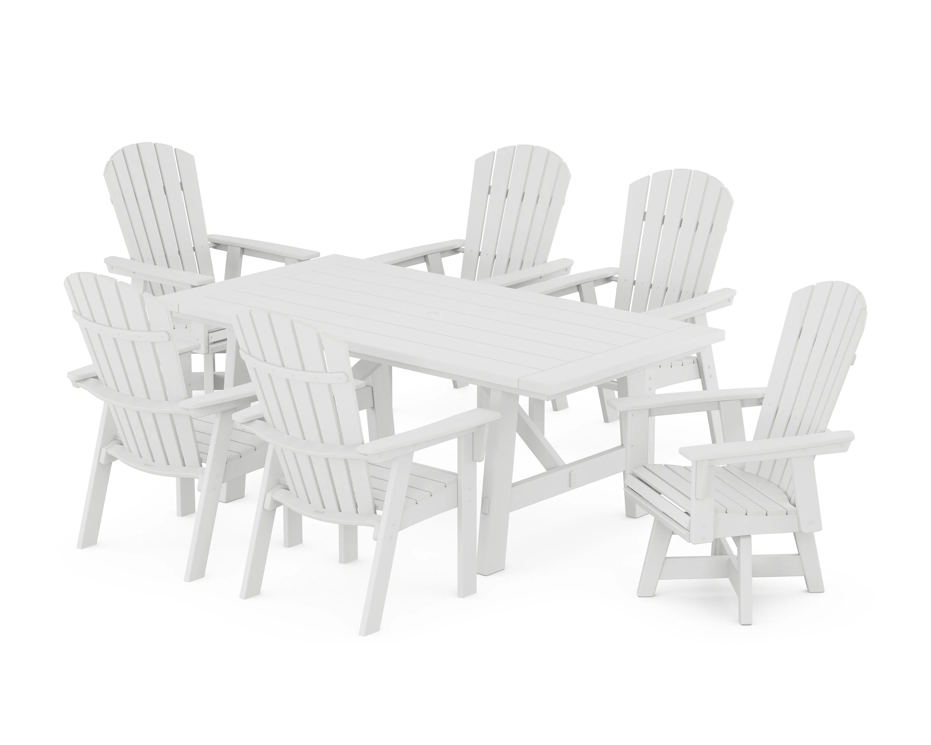 Nautical Curveback Adirondack Swivel Chair 7-Piece Rustic Farmhouse Dining Set - Image 12