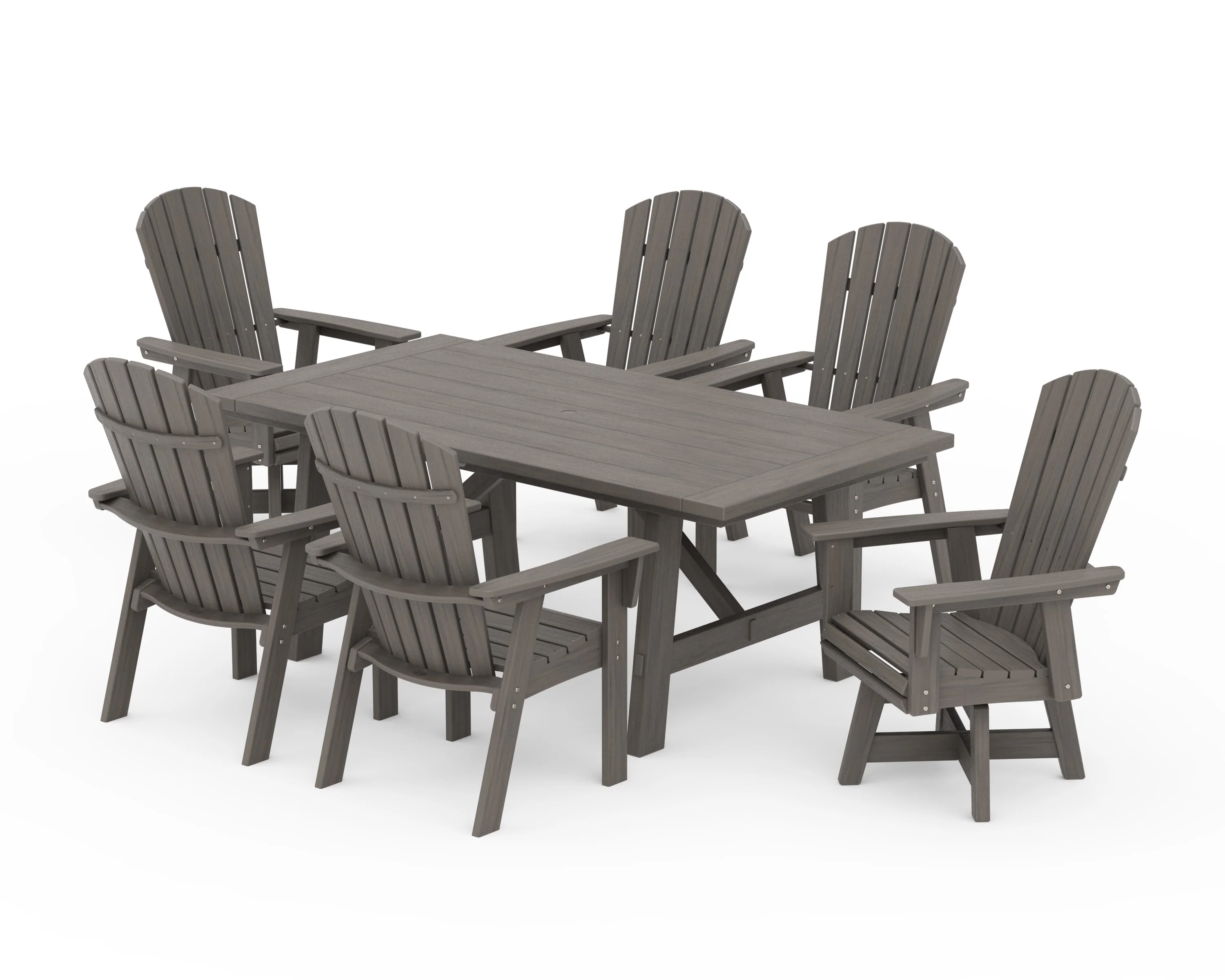 Nautical Curveback Adirondack Swivel Chair 7-Piece Rustic Farmhouse Dining Set - Image 13